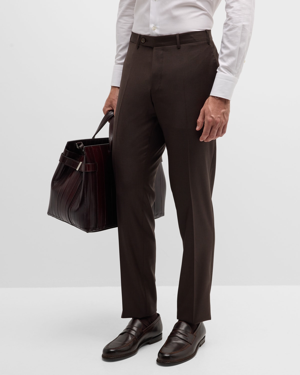 Canali Men's Solid 150s Wool Twill Pants In Brown