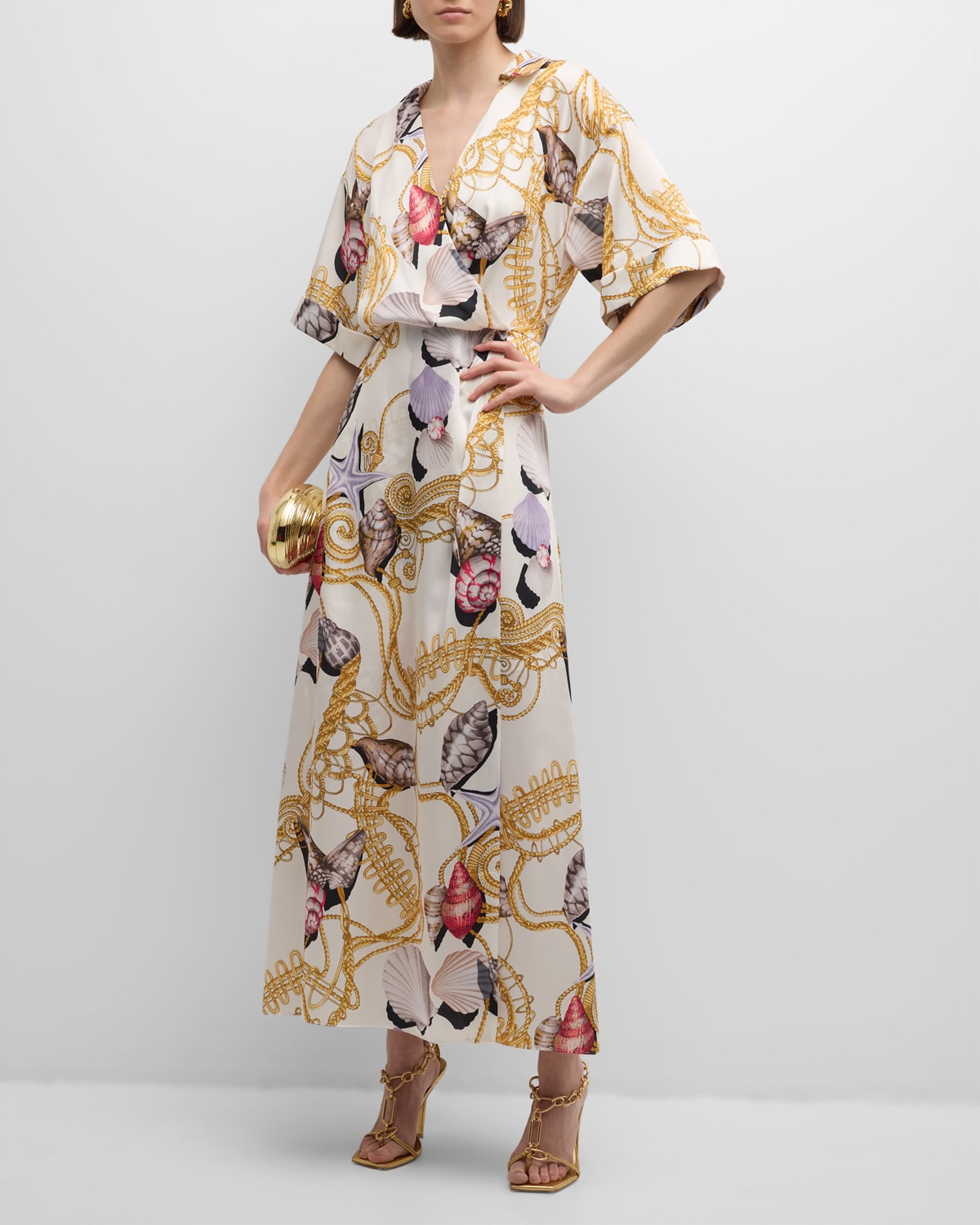 Shop Ungaro Winny Shell-print Maxi Dress In Ivory Mult