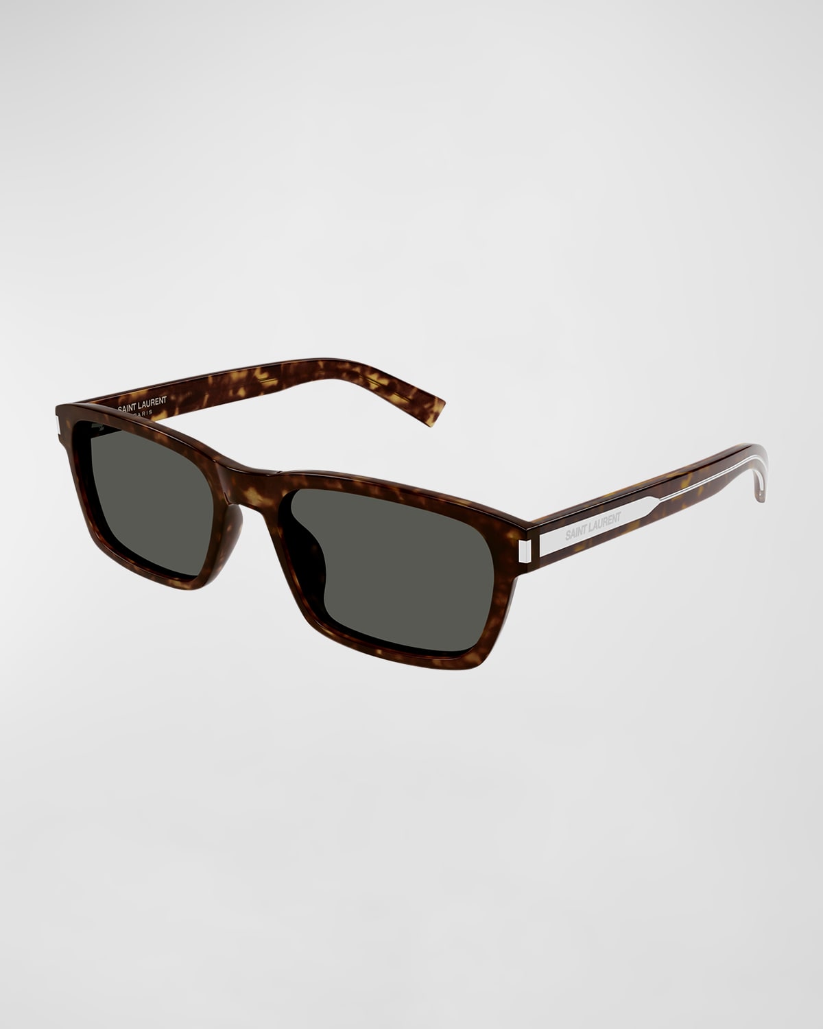 Saint Laurent Men's Rectangle Acetate Sunglasses With Logo Detail In Havana