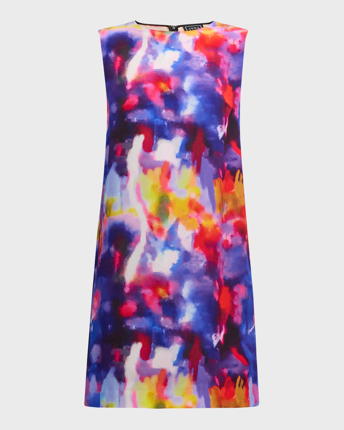 JONATHAN COHEN BLUR-PRINT SILK SLEEVELESS MINI SHIFT DRESS 