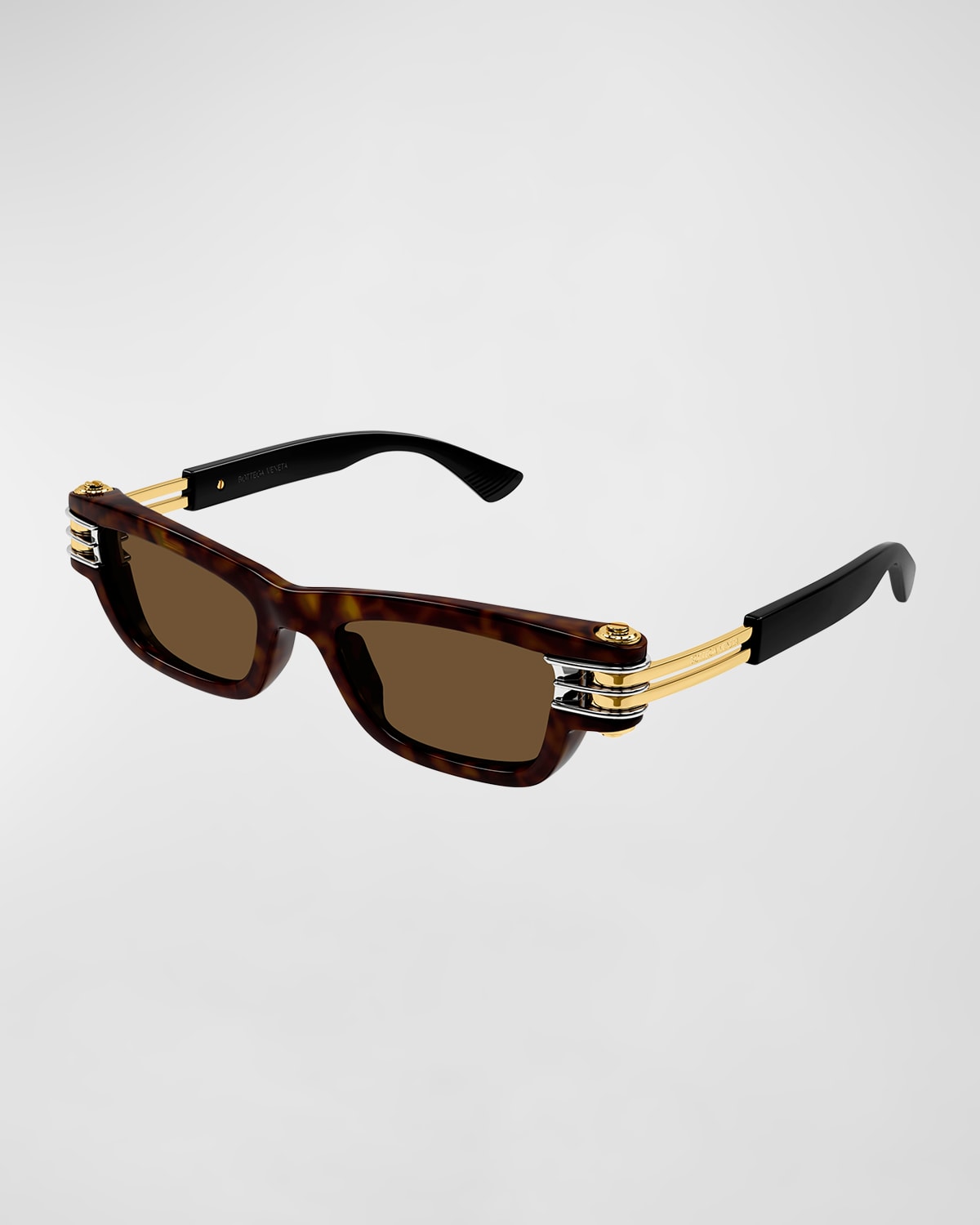 Bottega Veneta Bolt Havana Plastic Rectangle Sunglasses In Havana