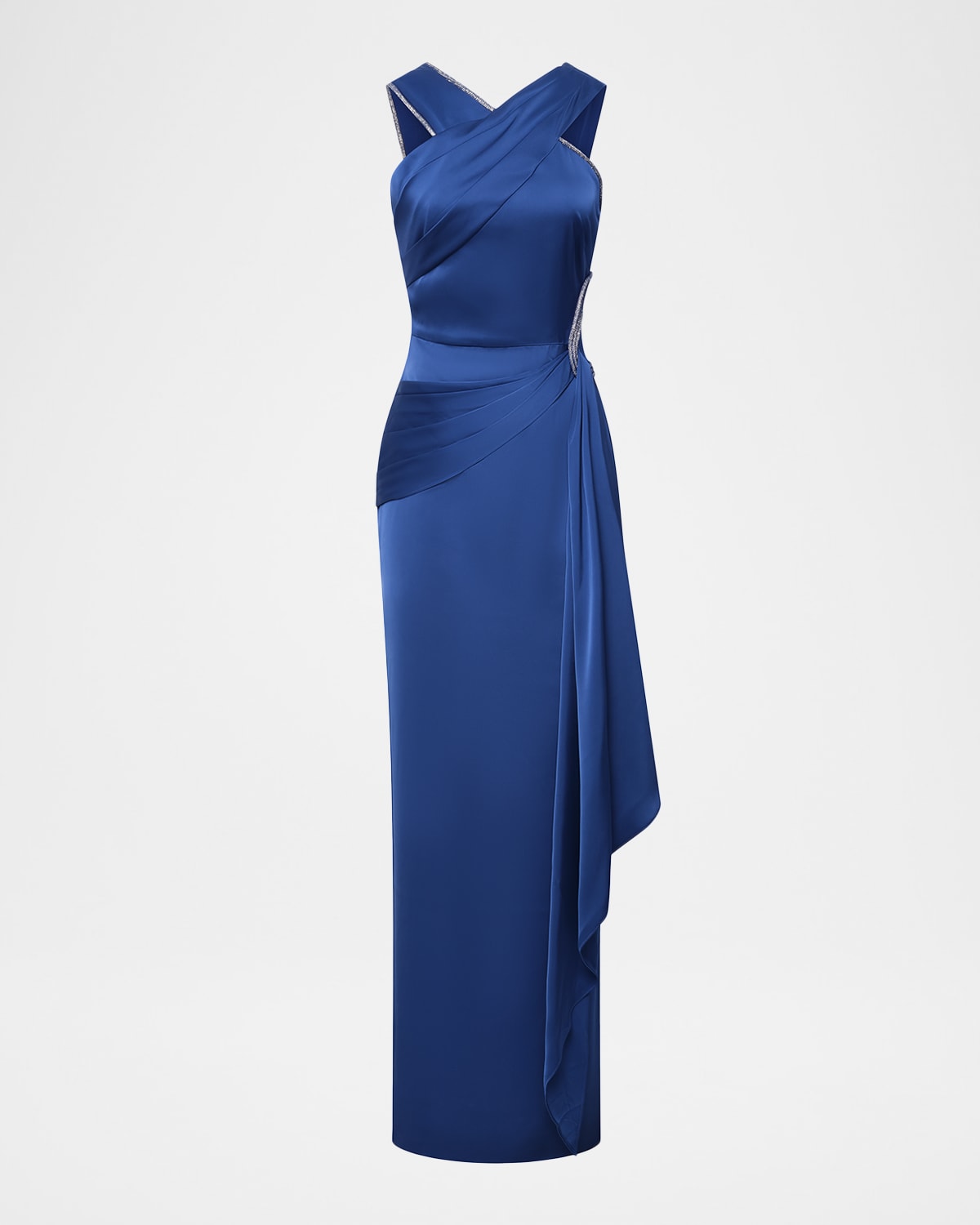 Theia Cressida Rhinestone-trim Halter Column Gown In Blue