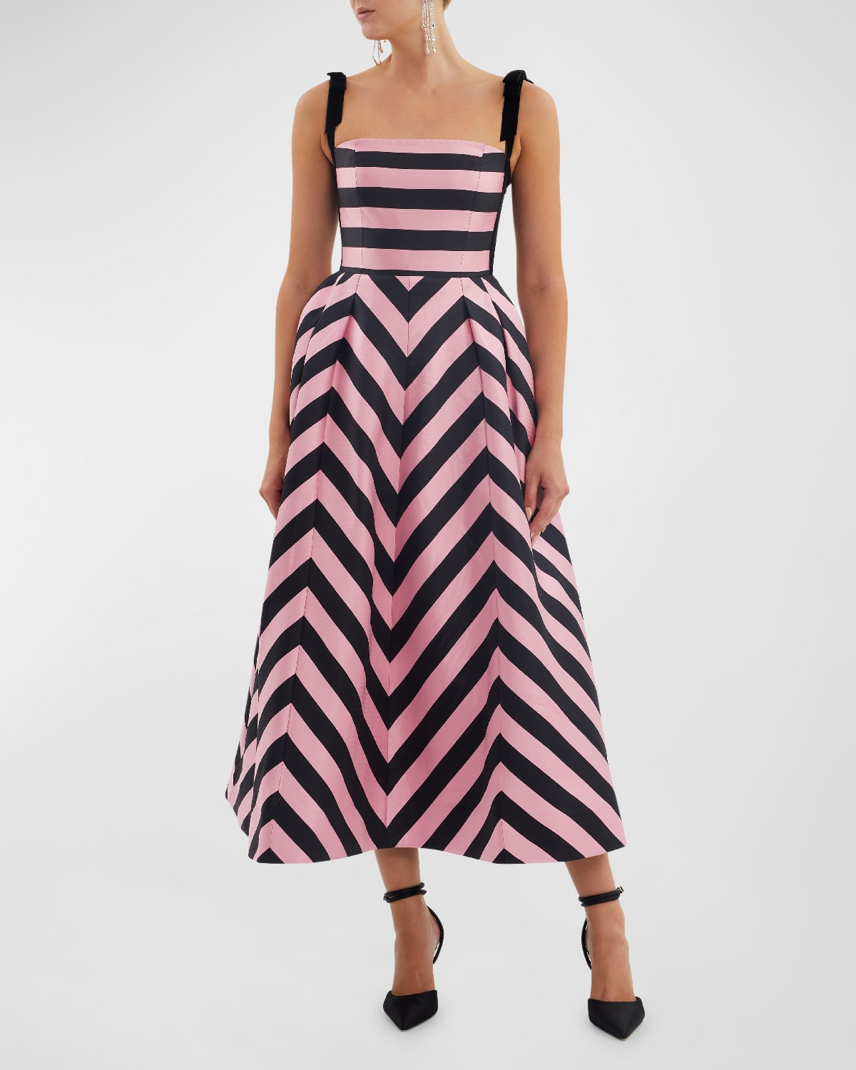 Shop Rebecca Vallance Jocelyn Square-neck Chevron Midi Dress In Stripe
