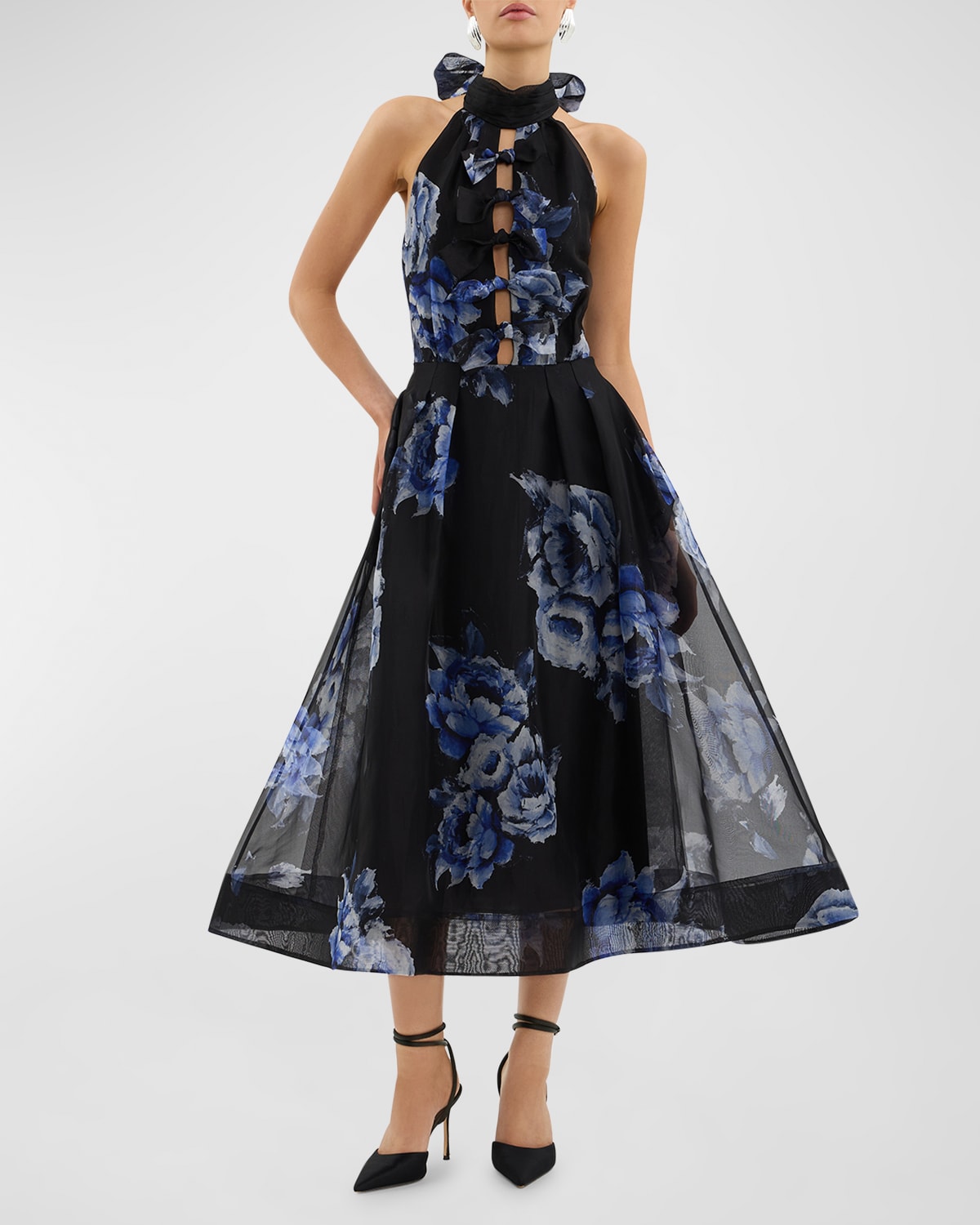 Shop Rebecca Vallance Florentine Floral-print Cutout Midi Dress
