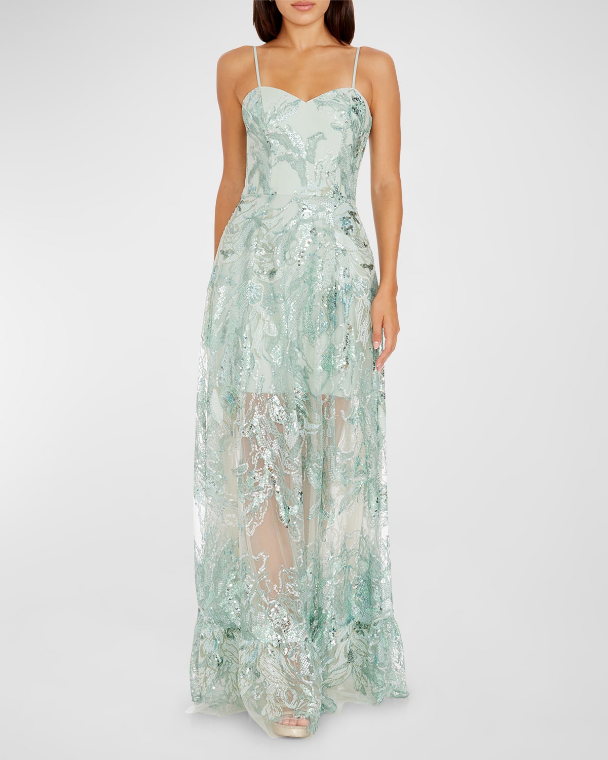 Shop Dress The Population Black Label Anabel Floral Sequin Sweetheart Gown In Mint Multi