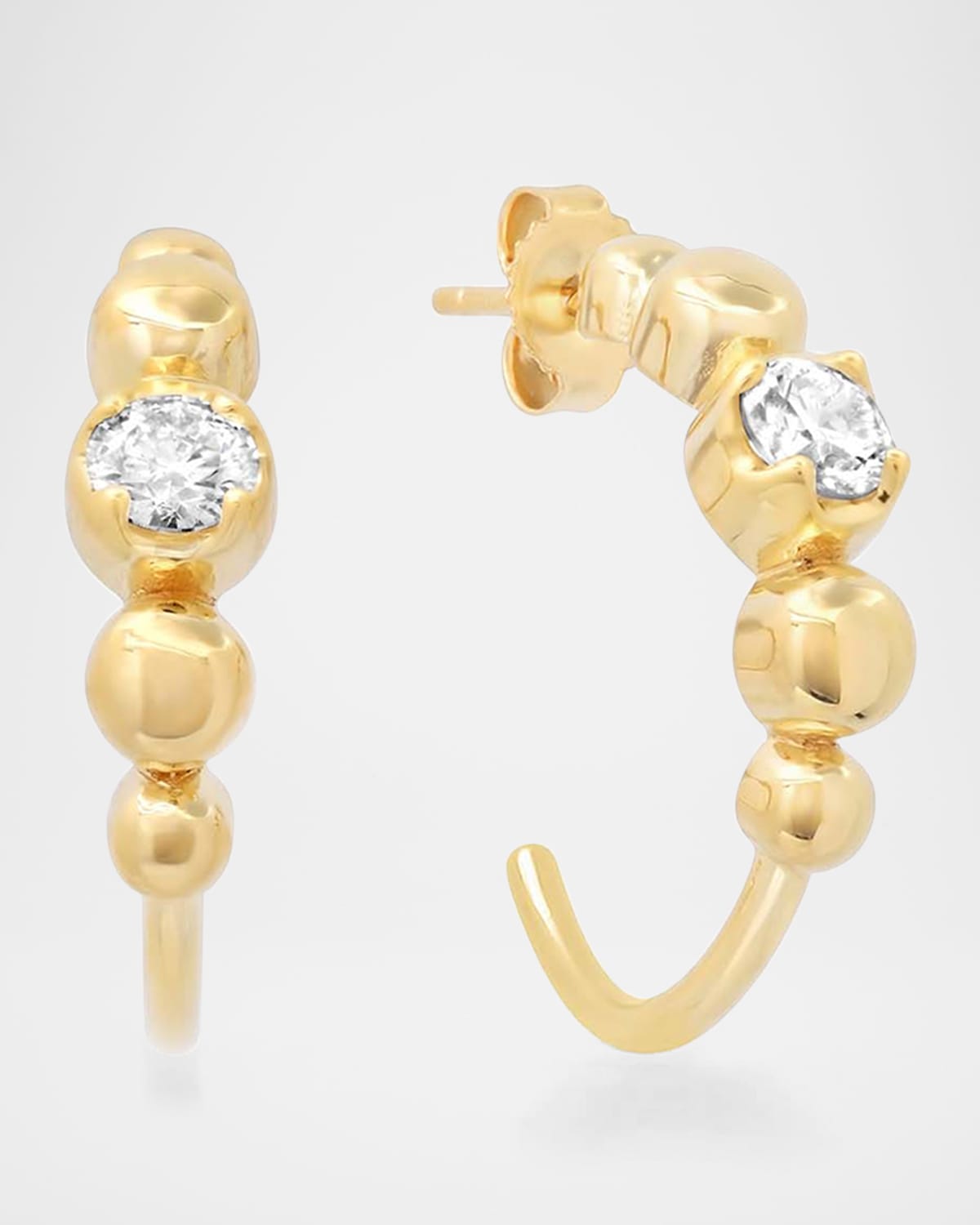 18K Yellow Gold Small Graduated Bezel and 1 Illusion Set Diamond Hoop Earrings