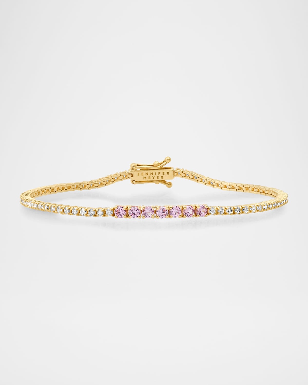 18K Yellow Gold Small 4 Prong and Accent Tennis Bracelet with Diamonds and Pink Sapphires
