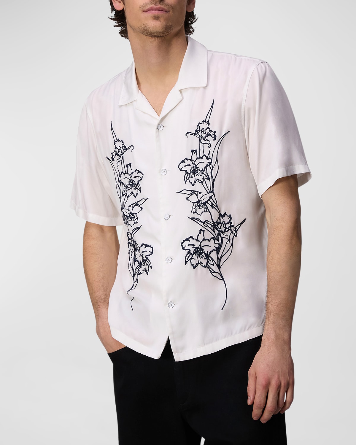 Shop Rag & Bone Men's Avery Embroidered Camp Shirt In Agedwht