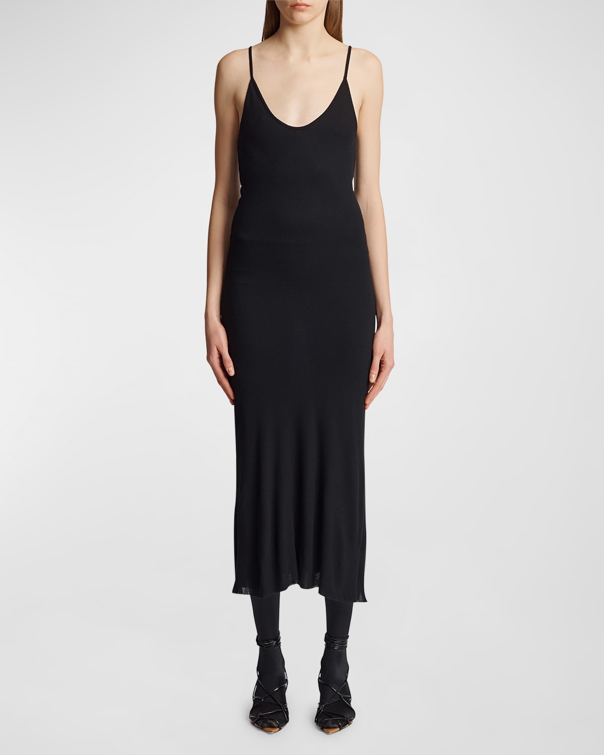 Shop Khaite Leesal Ribbed Midi Dress In Black