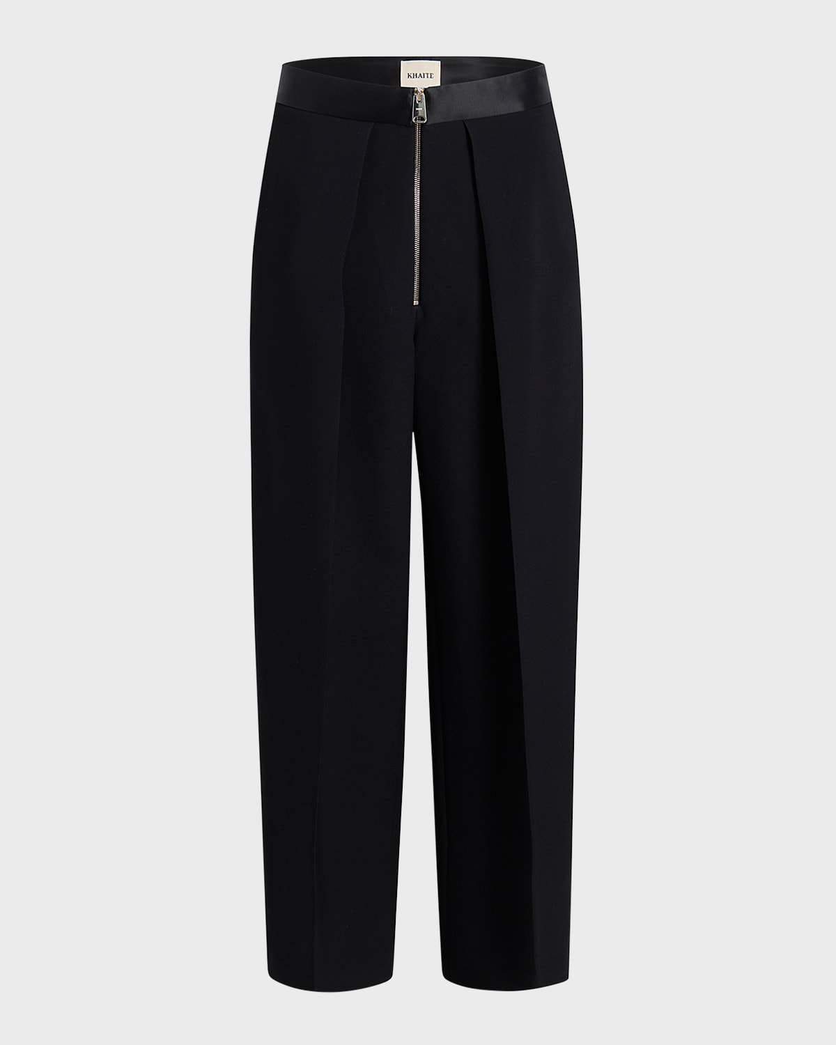 Khaite Marine Pleated Wide-leg Pants With Zipper Front In Black