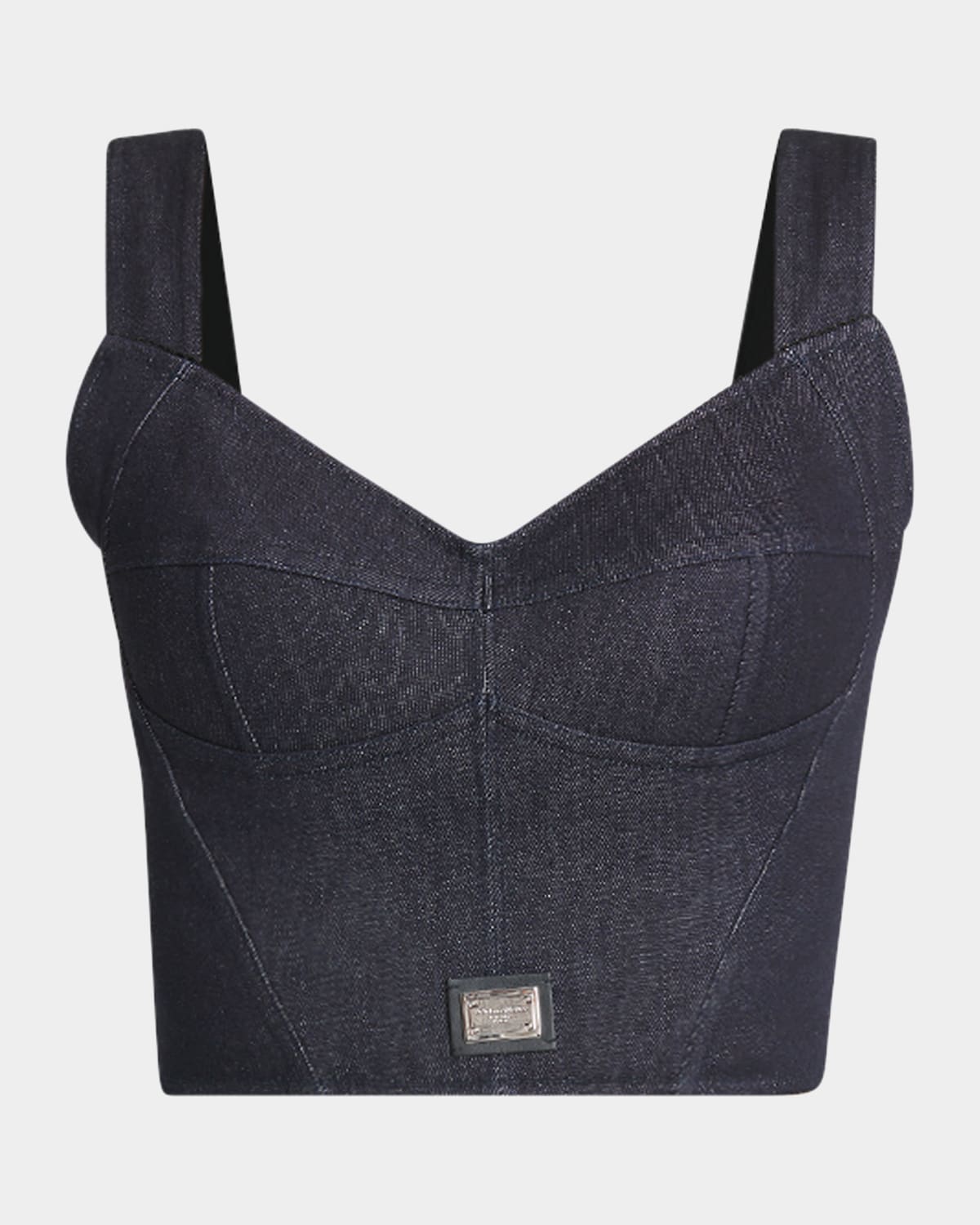 Dolce & Gabbana Dolce&gabbana Logo Plaque Denim Corset Top In Dark Blue