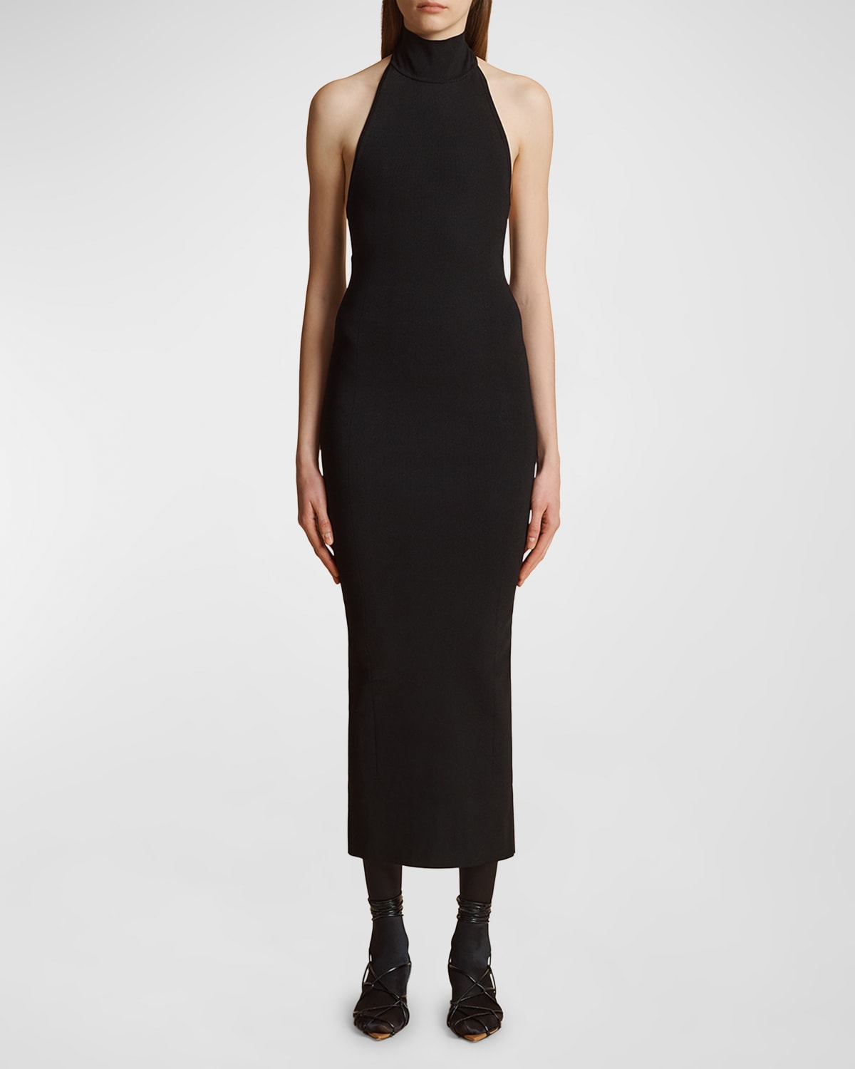 Shop Khaite Suzanne Knit Halter Midi Dress In Black