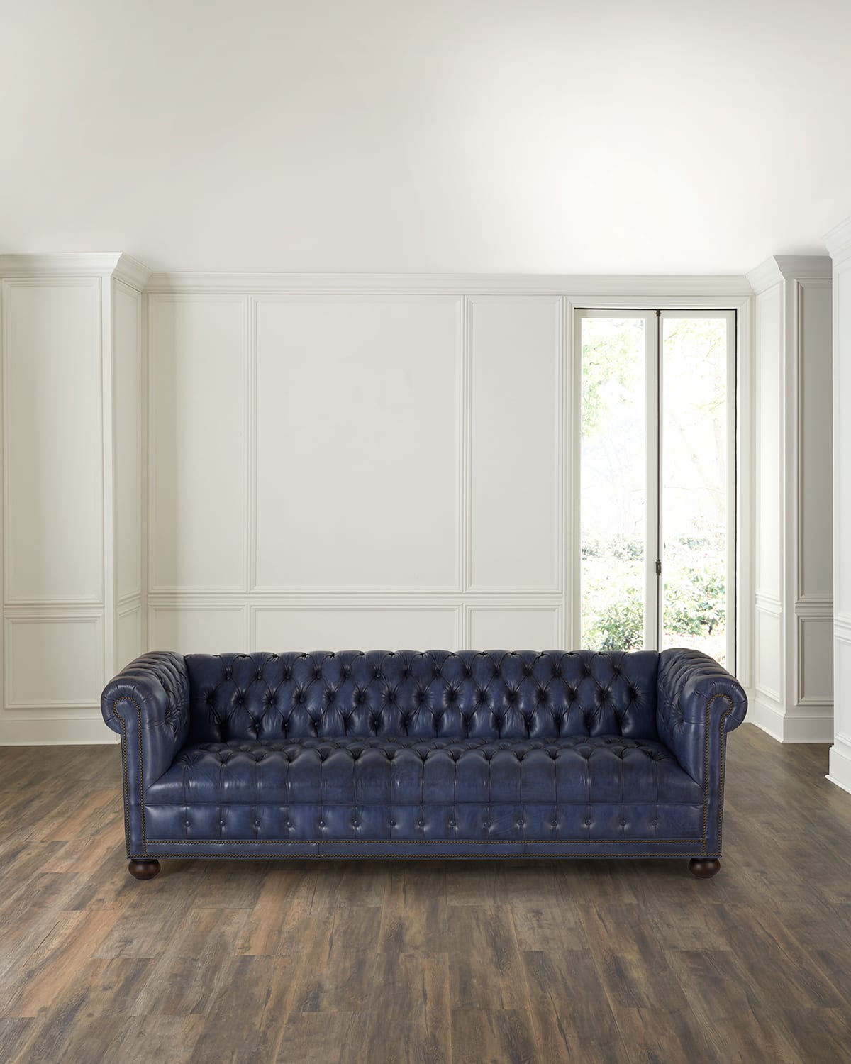 Shop Old Hickory Tannery Esti Leather Tufted Chesterfield Sofa, 93" In Blue