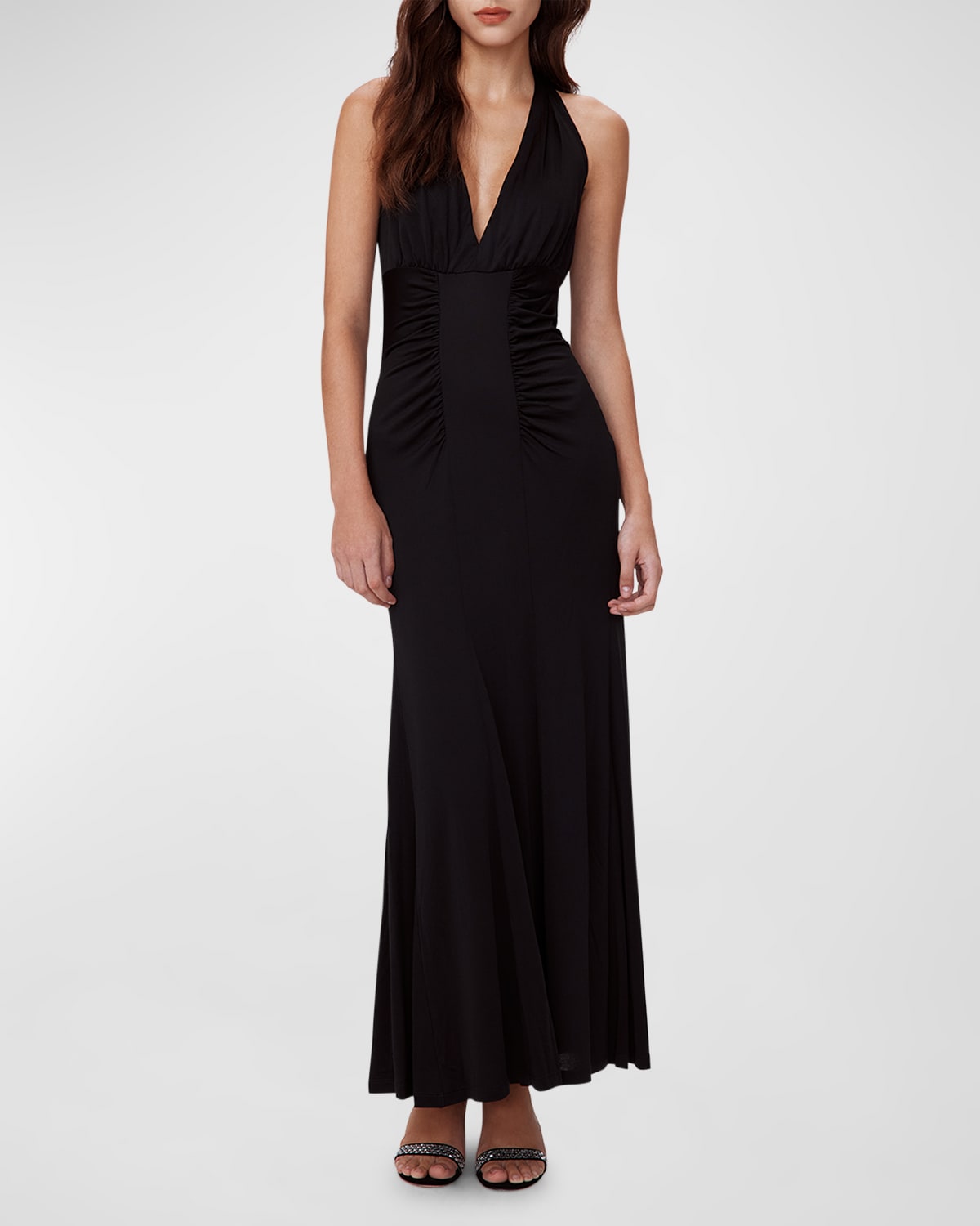 Shop Diane Von Furstenberg Makayla Ruched Deep V-neck Halter Maxi Dress In Black