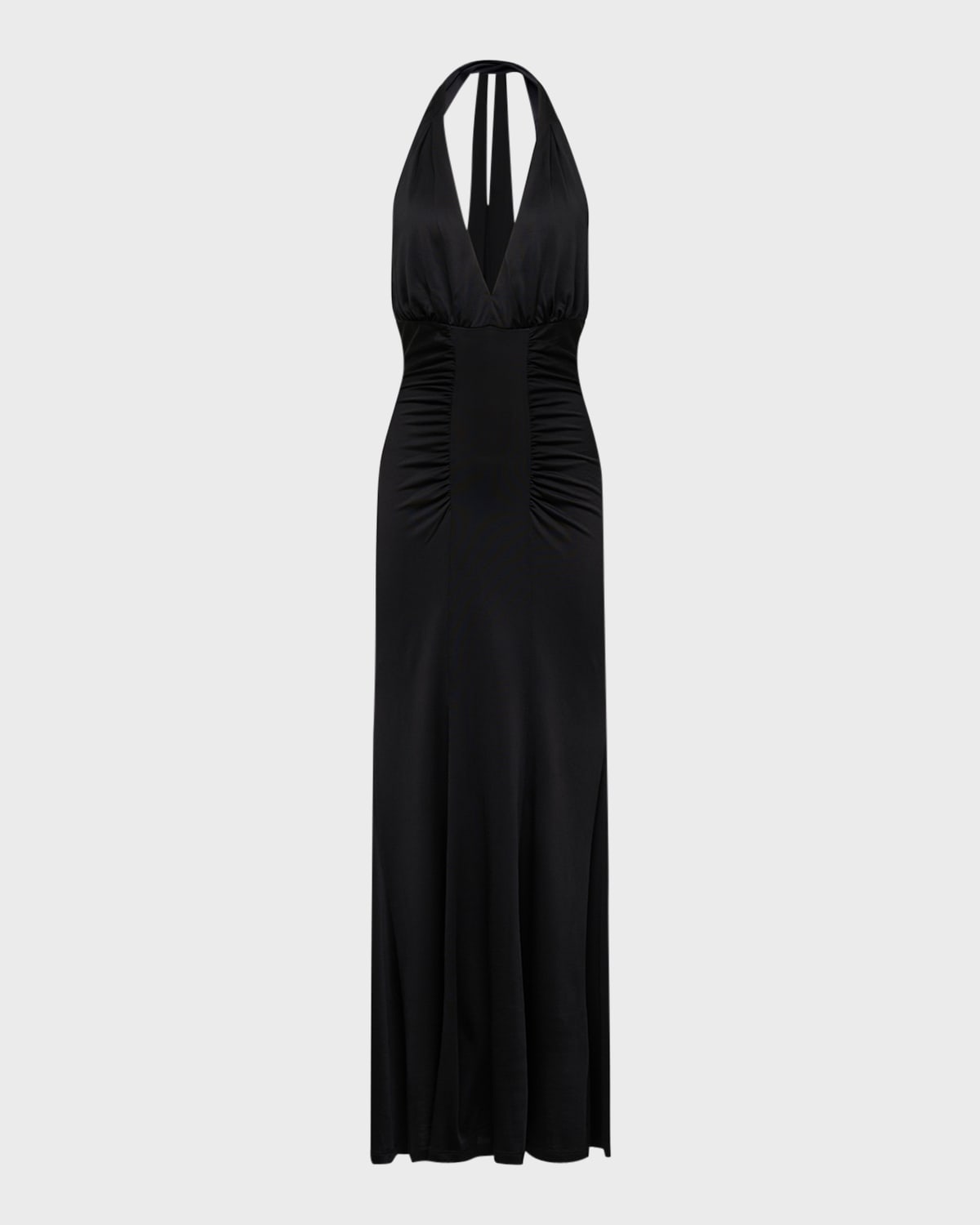Diane Von Furstenberg Makayla Ruched Deep V-neck Halter Maxi Dress In Black