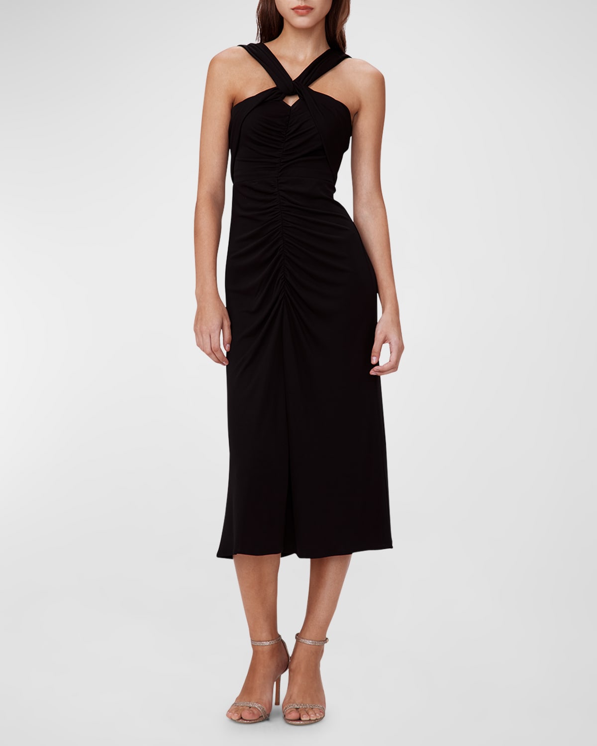 Shop Diane Von Furstenberg Neely Ruched Cutout Jersey Midi Dress In Black