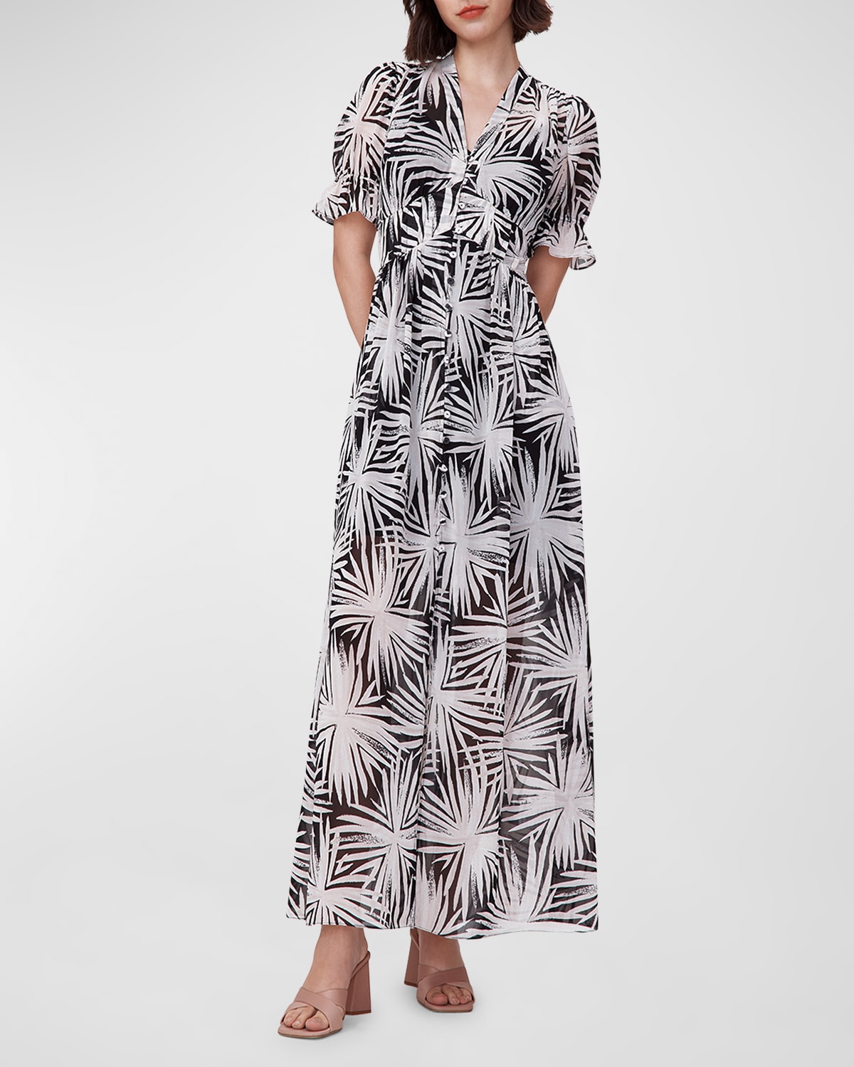 Erica Botanical-Print Puff-Sleeve Maxi Dress