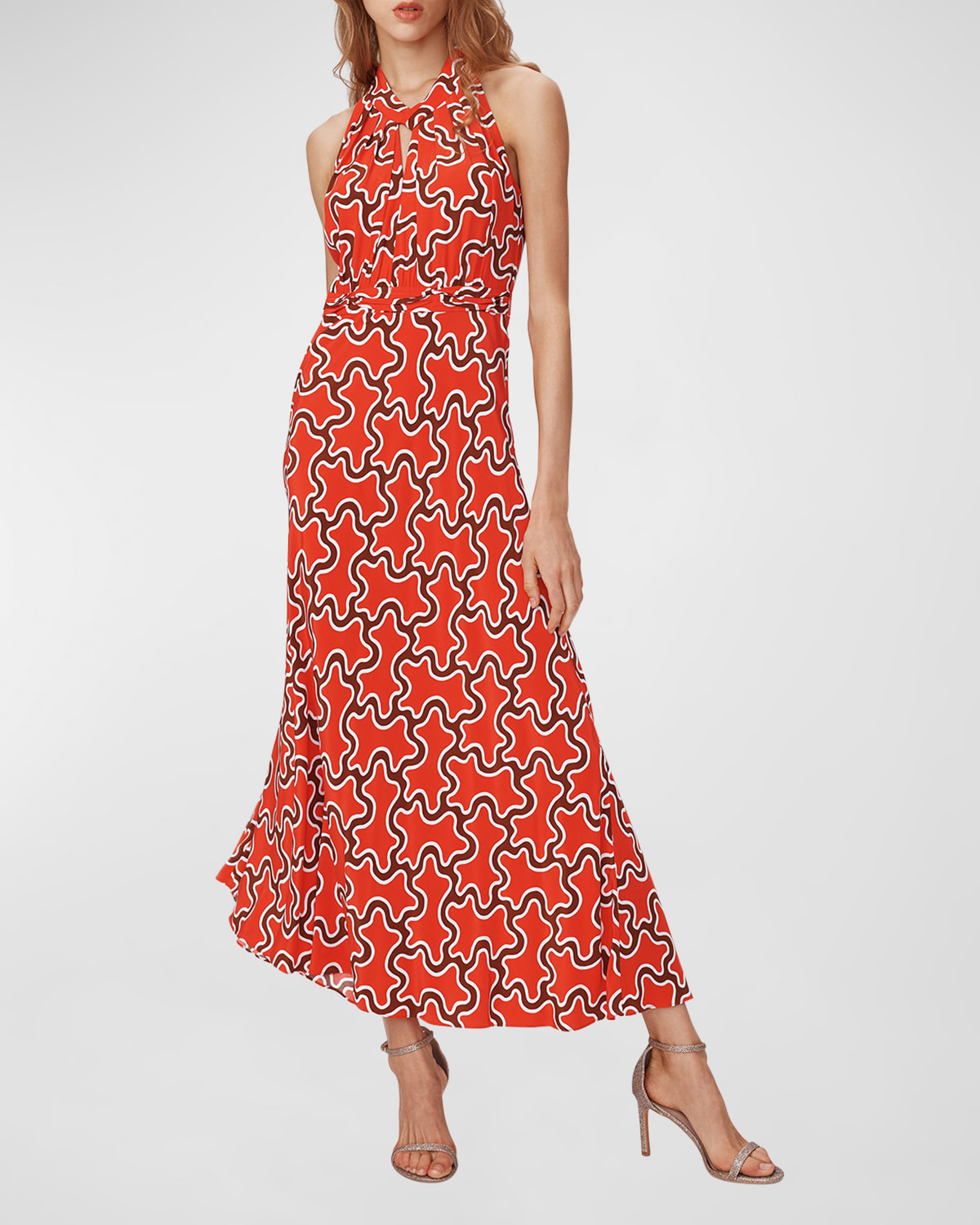Shop Diane Von Furstenberg Nyck Abstract-print Halter Maxi Dress In Cloud Patch Red Sm