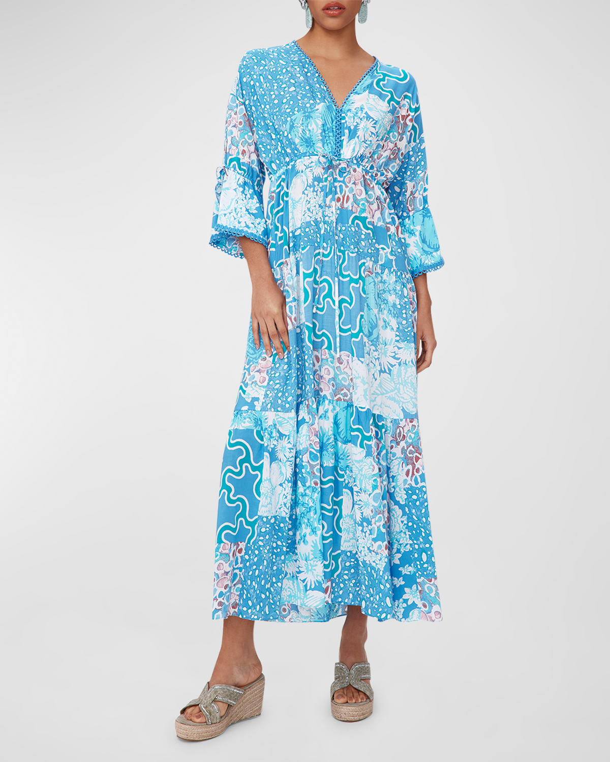 Shop Diane Von Furstenberg Boris Tiered Patchwork-print Maxi Dress In Soltice Flags Blue