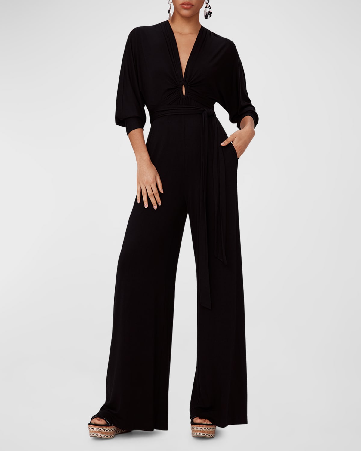 Diane Von Furstenberg Aurelia Cutout Dolman-sleeve Jumpsuit In Black