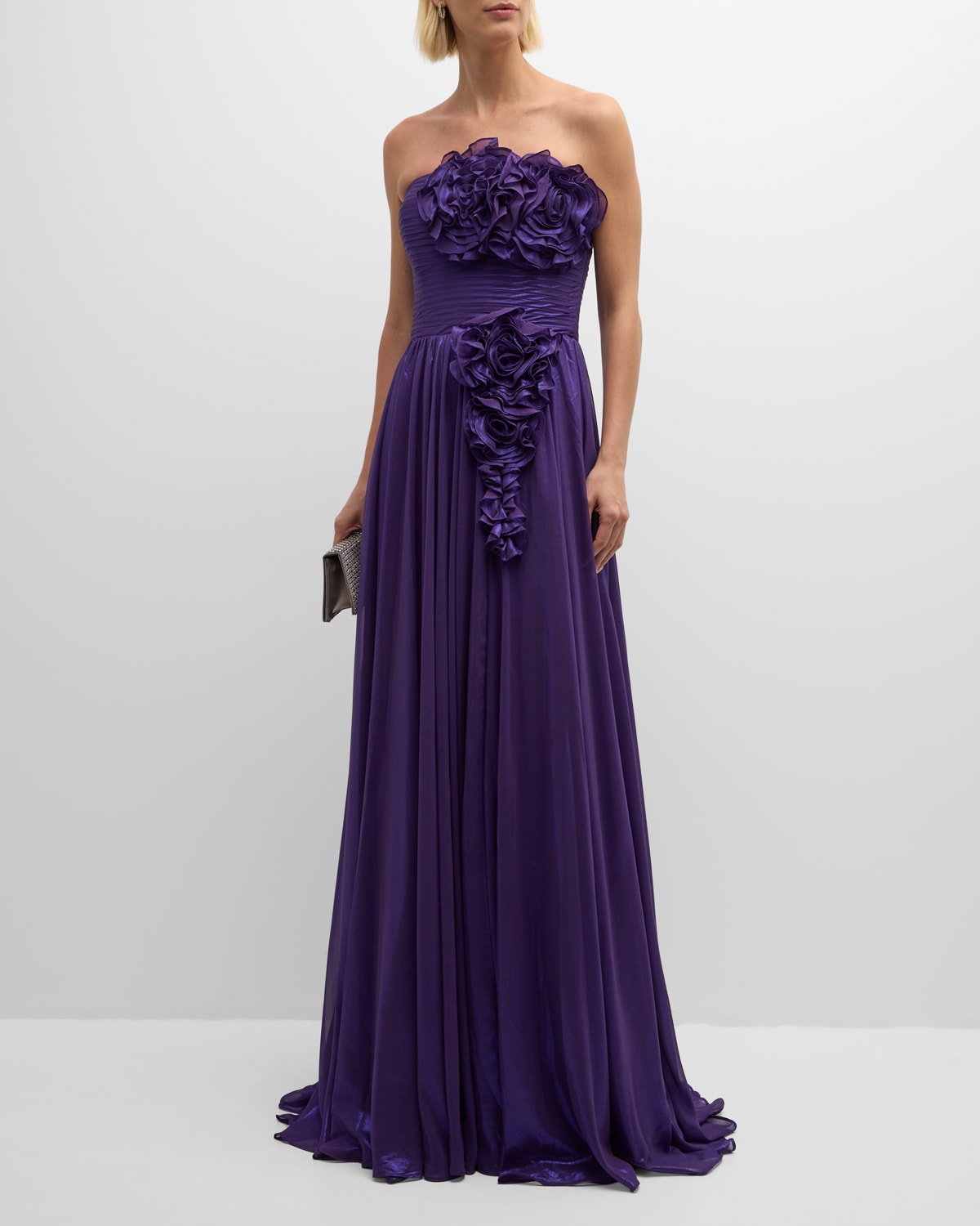 Strapless Flower-Embellished Gown