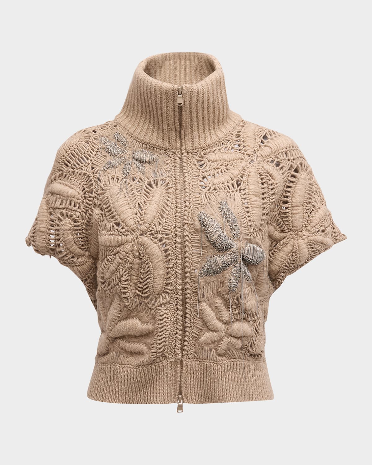 BRUNELLO CUCINELLI CASHMERE ZIP-UP CARDIGAN WITH MONILI DETAIL 