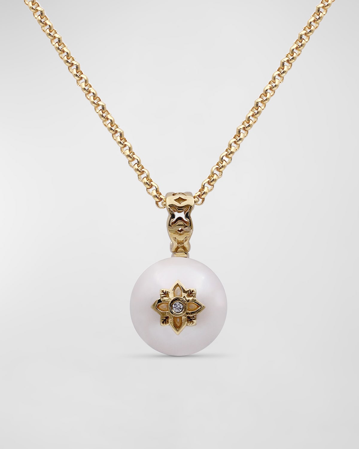 White Pearl and White Diamond Pendant in 18K Gold