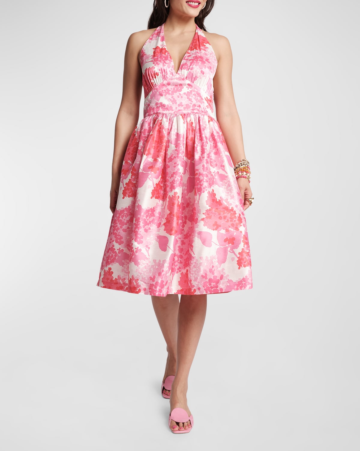 Shop Frances Valentine Lydia Backless Floral-print Halter Midi Dress In Pink/orange/white