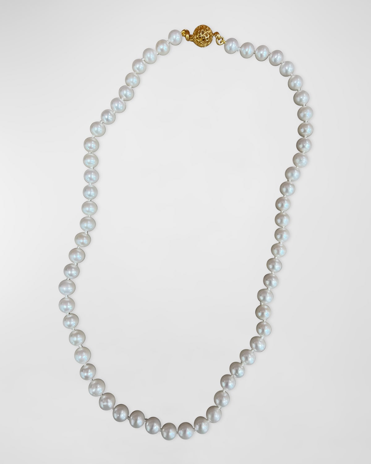 White Pearl Necklace with Signature Flower Clasp in 18K Gold