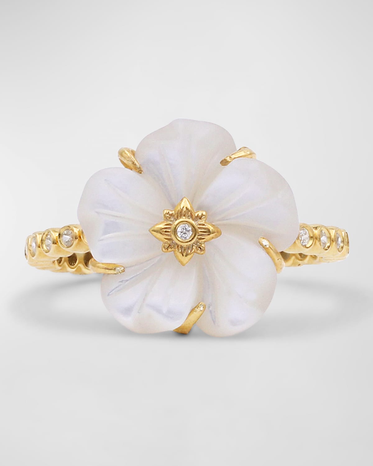 White Mother of Pearl and White Diamond Statement Ring in 18K Gold