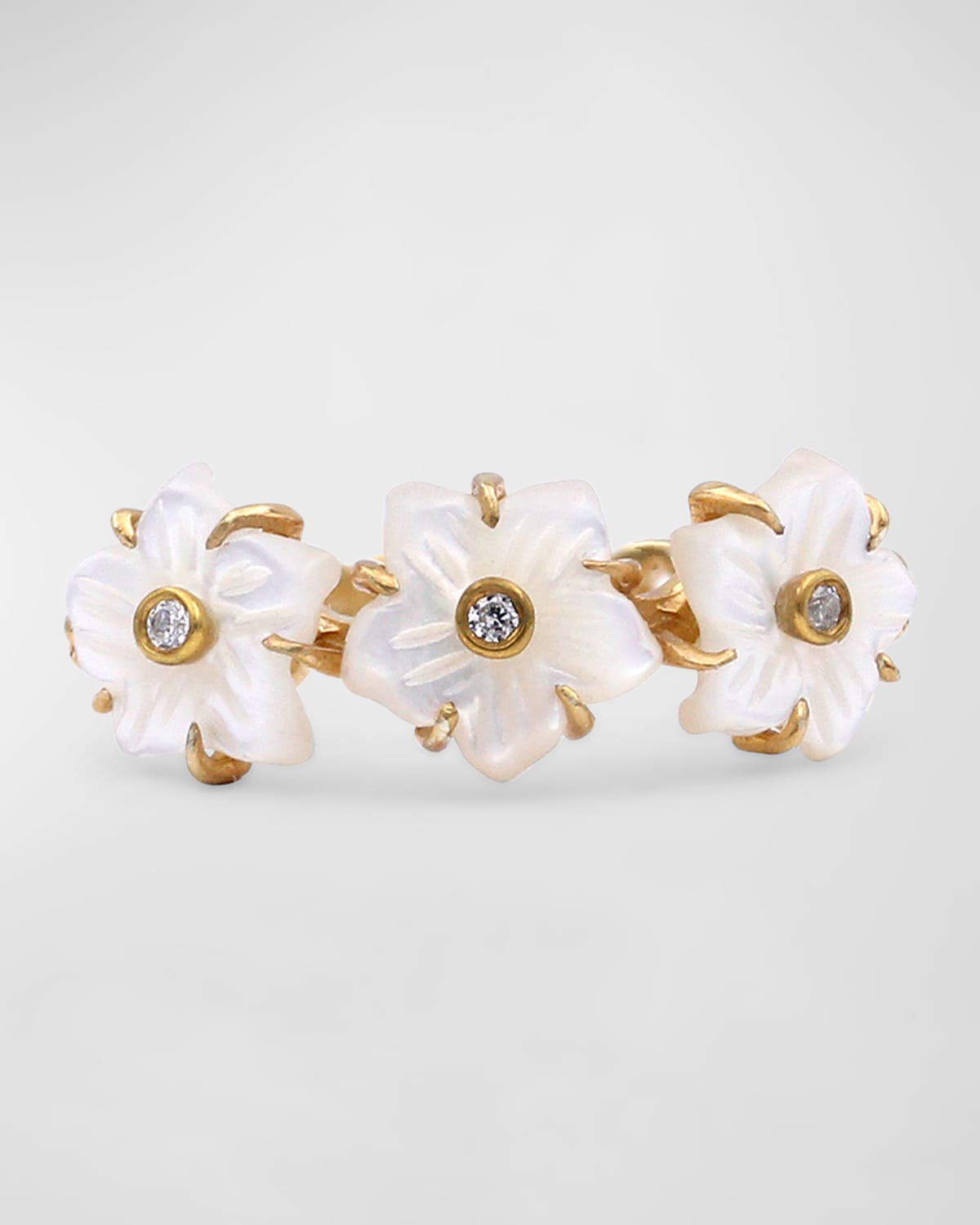 White Mother of Pearl and White Diamond Ring in 18K Gold