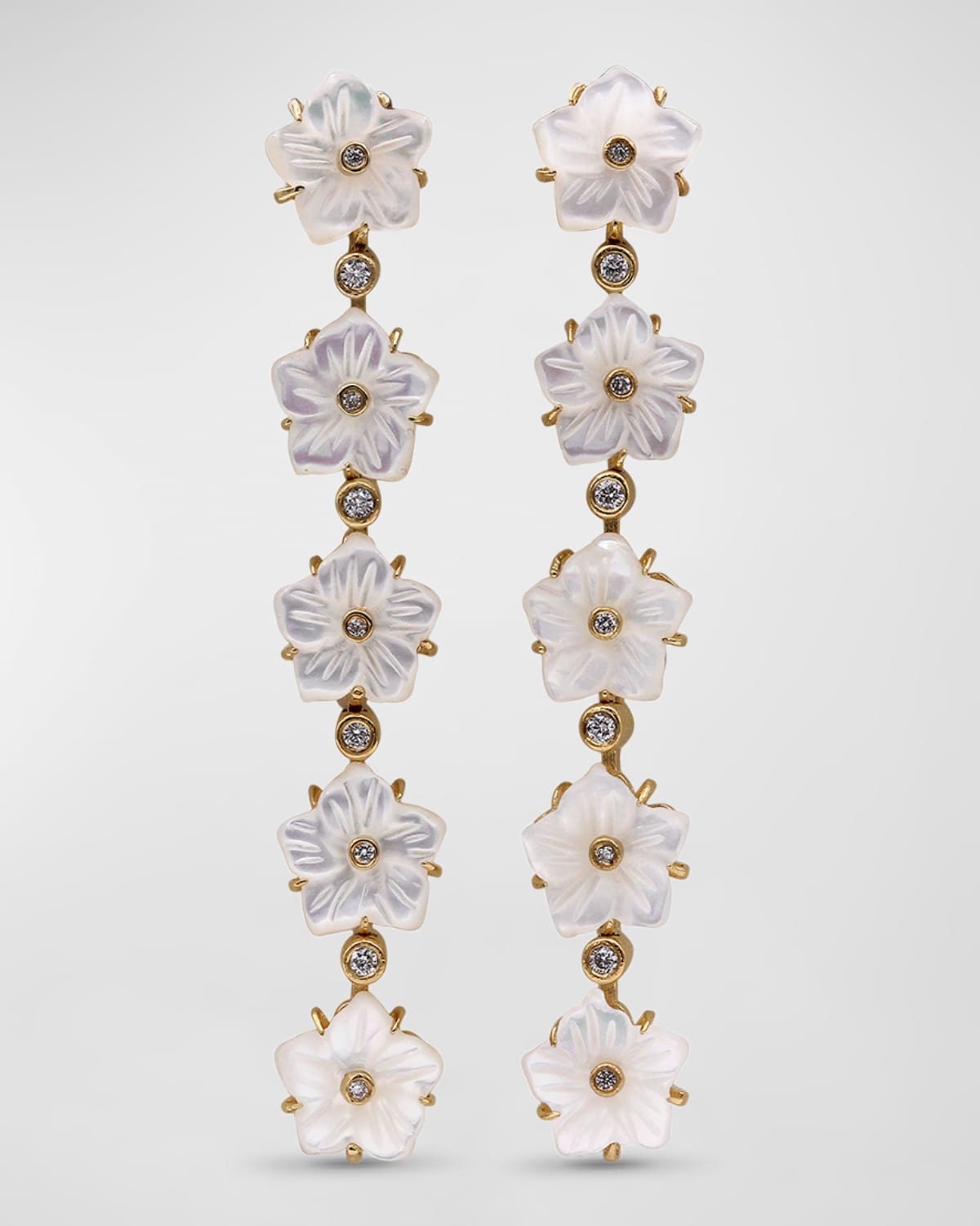 White Mother of Pearl and White Diamond Dangle Earrings in 18K Gold