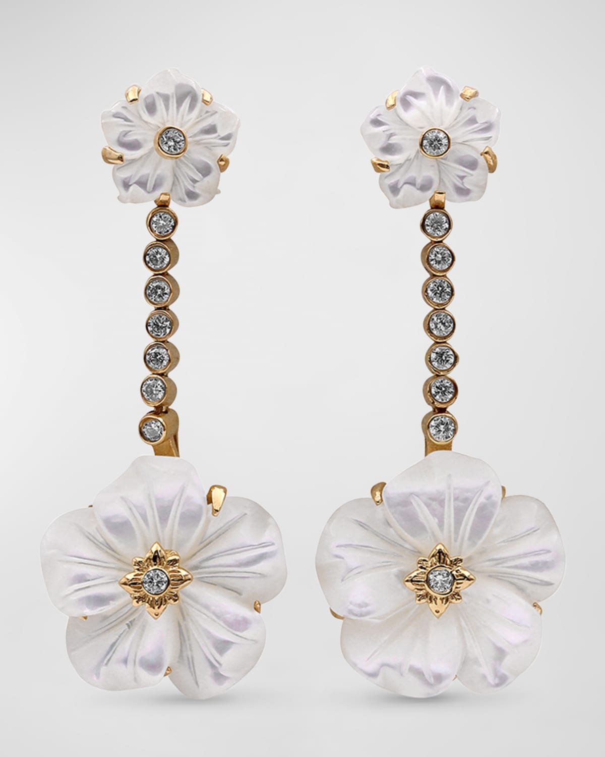 White Mother of Pearl and White Diamond Earrings in 18K Gold