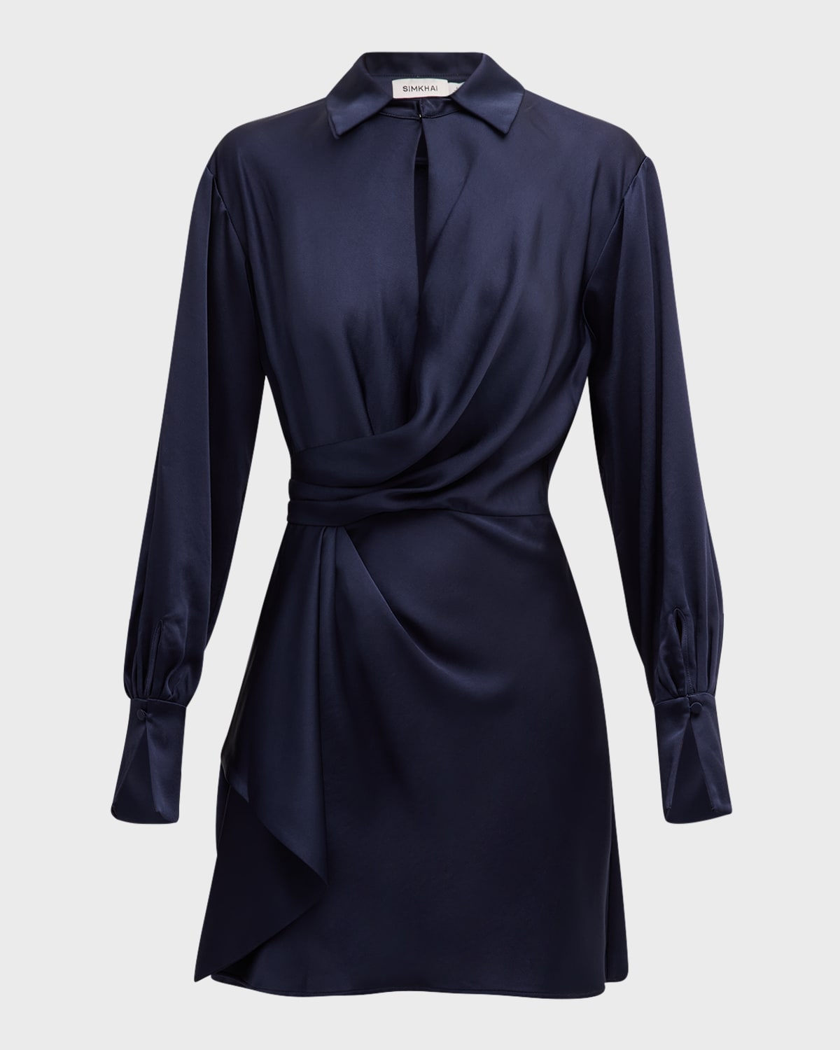 Shop Simkhai Talit Draped-front Mini Shirtdress In Midnight