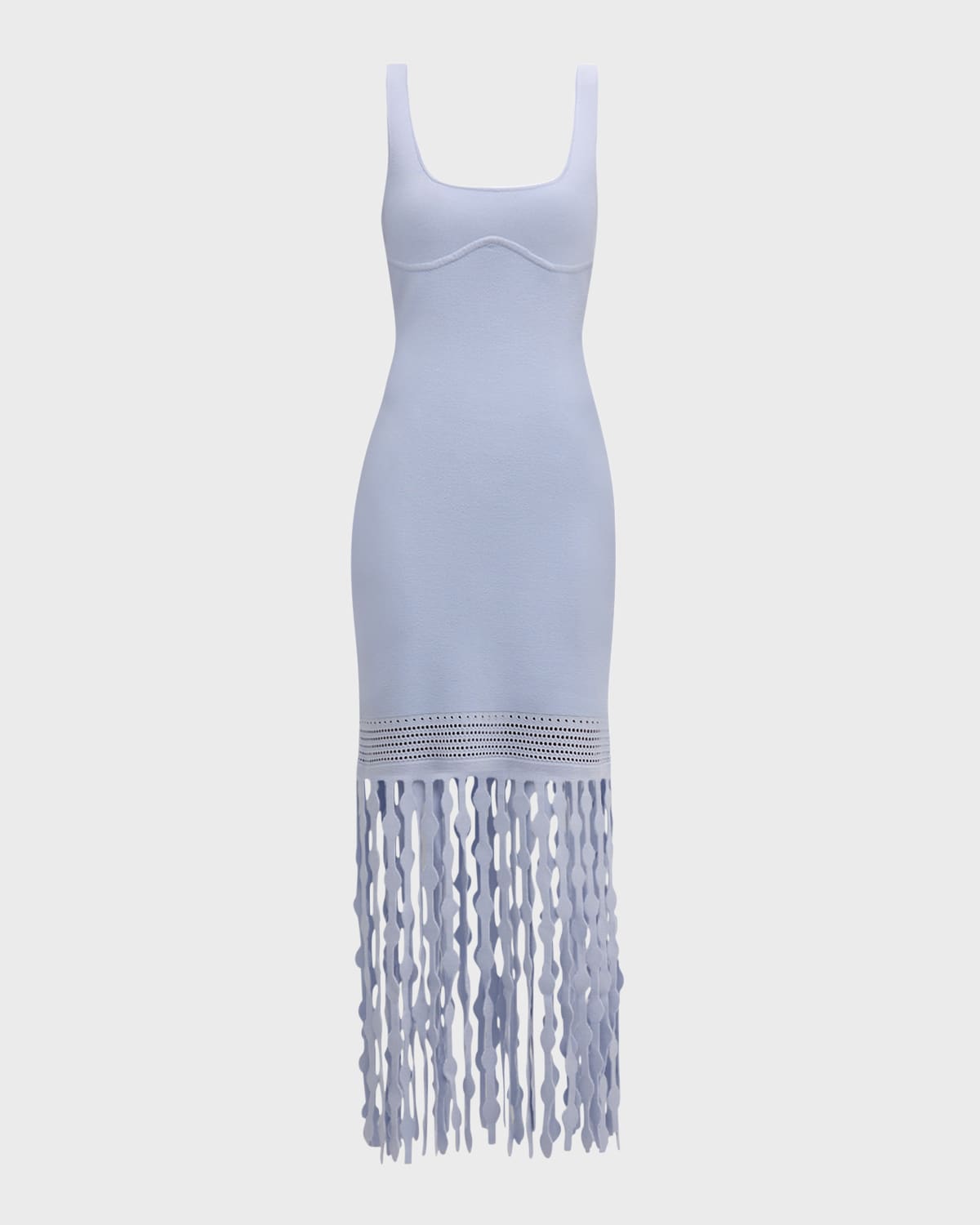 Simkhai Signa Lattice Fringe Midi Tank Dress In French Blue