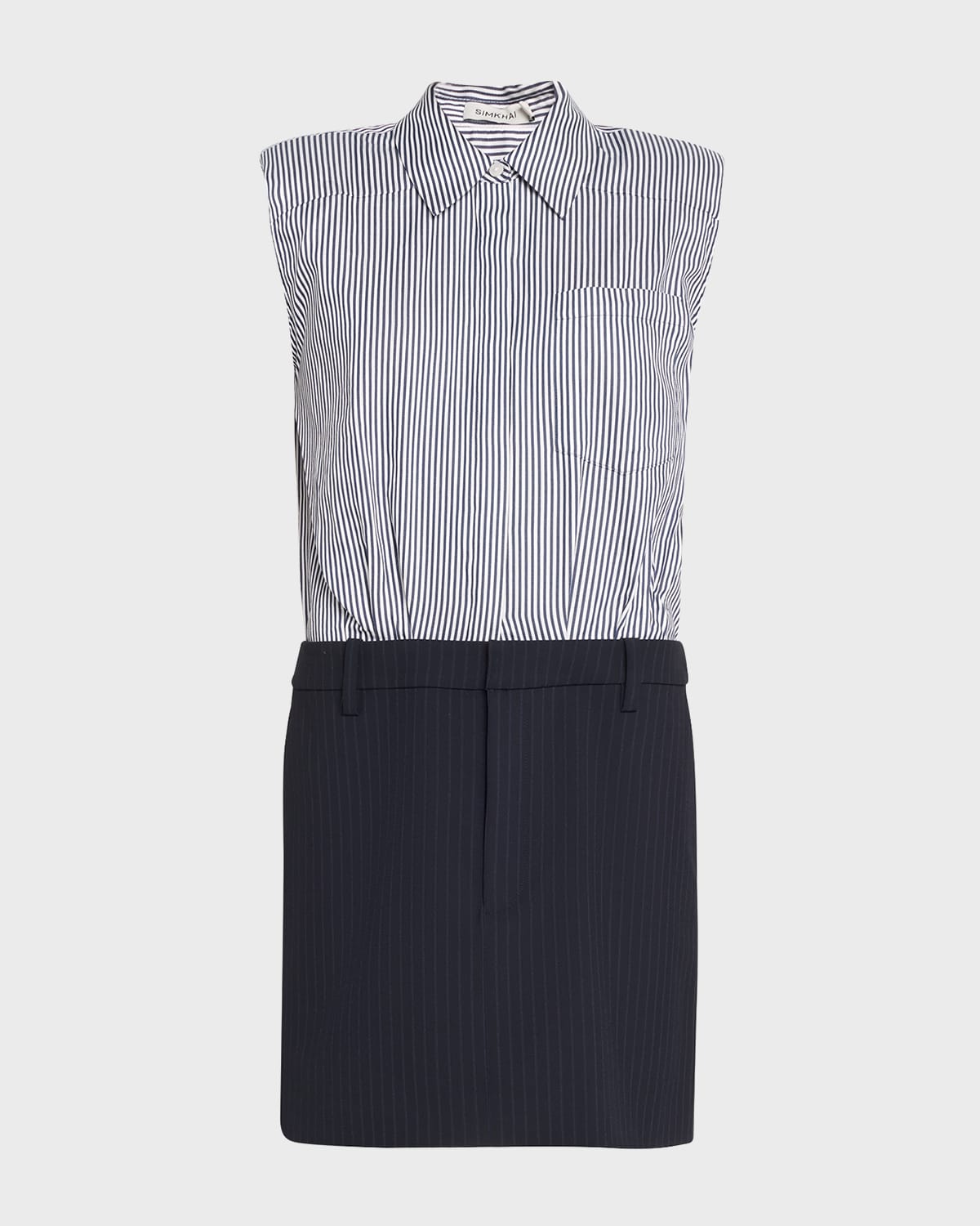 SIMKHAI GRAHAM SHIRTING COMBO MINI DRESS 
