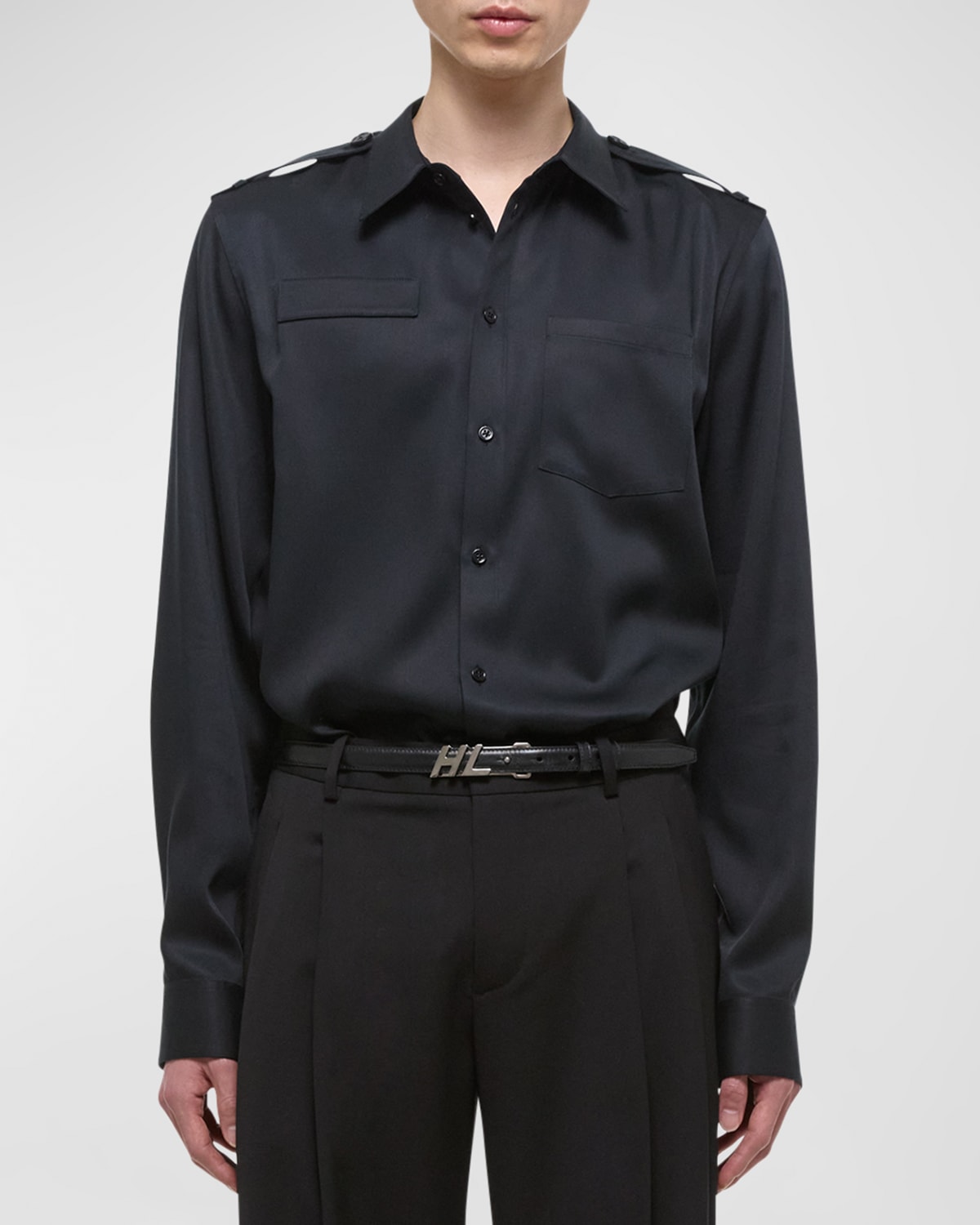 Shop Helmut Lang Men's Epaulet Sport Shirt In Black