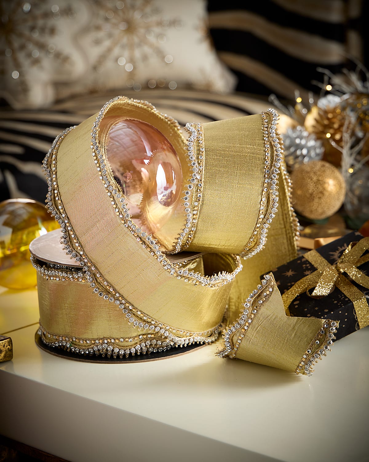 D. Stevens Metallic Dupion Ribbon, 4" X 10 Yards