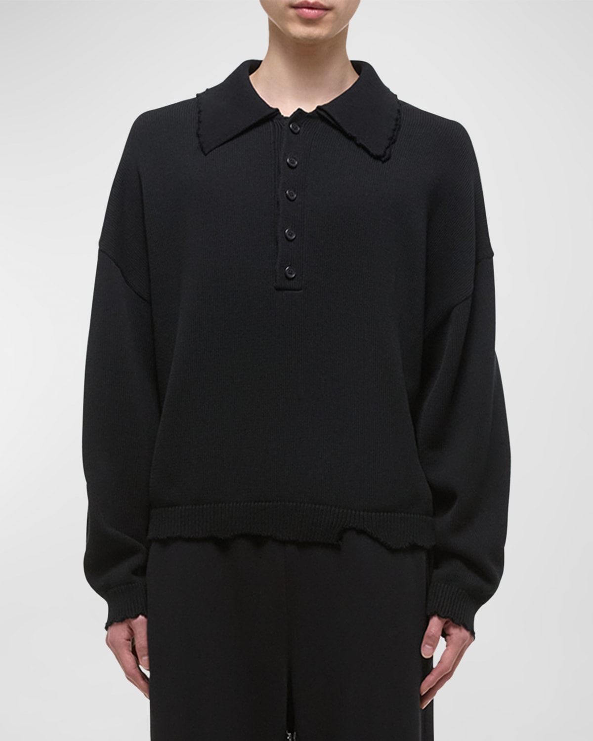 Shop Helmut Lang Men's Distressed Polo Shirt In Black