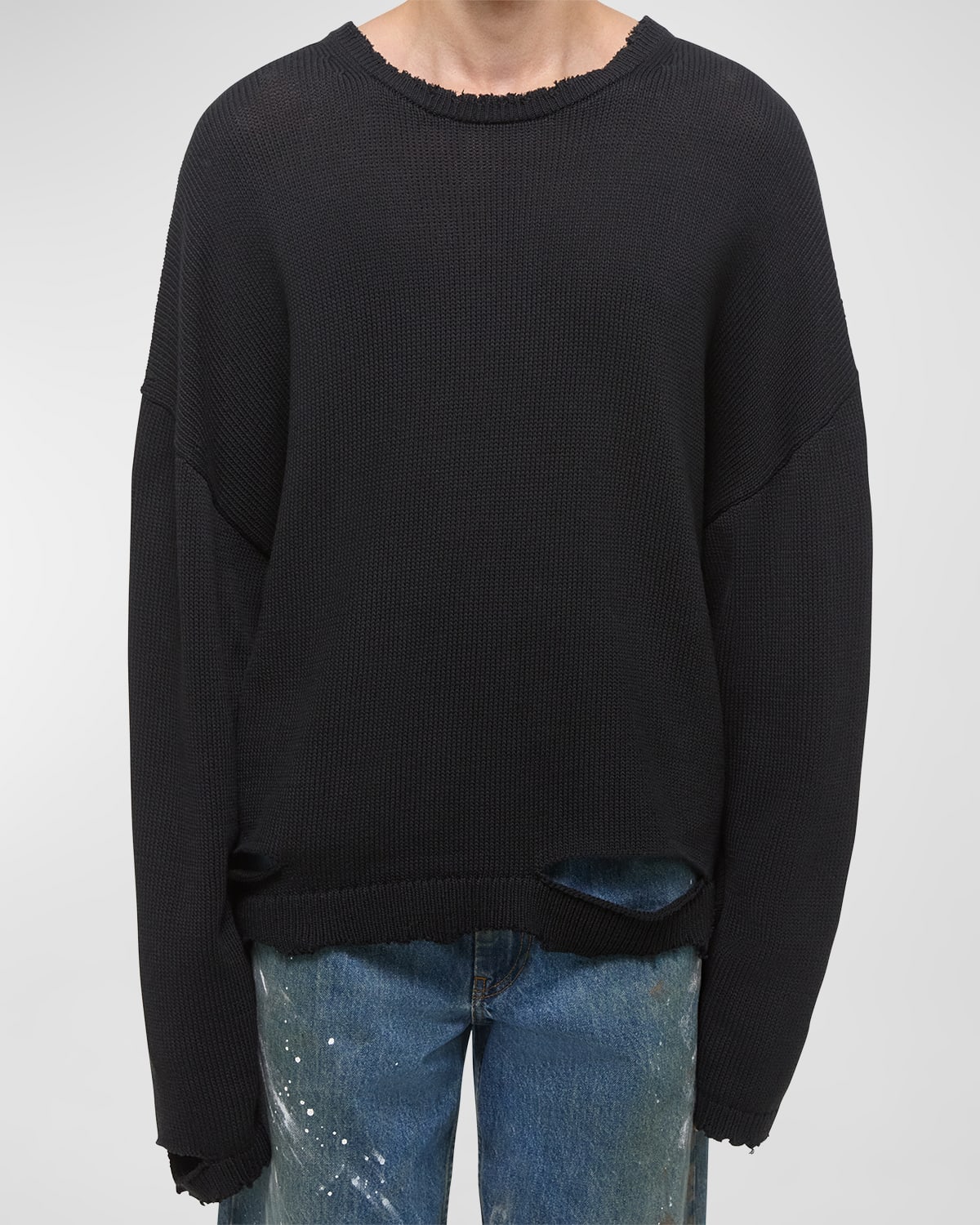 Shop Helmut Lang Men's Distressed Crew Sweater In Black