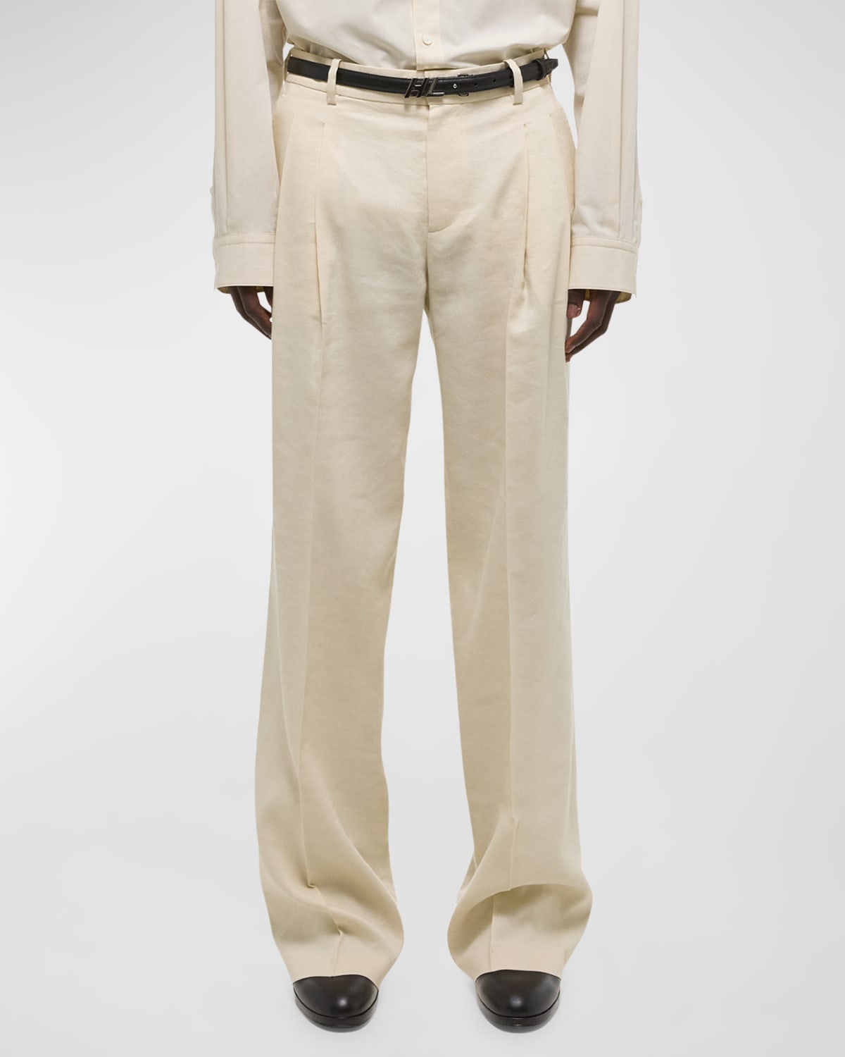 Shop Helmut Lang Men's Double-pleated Pants In Summer Sand