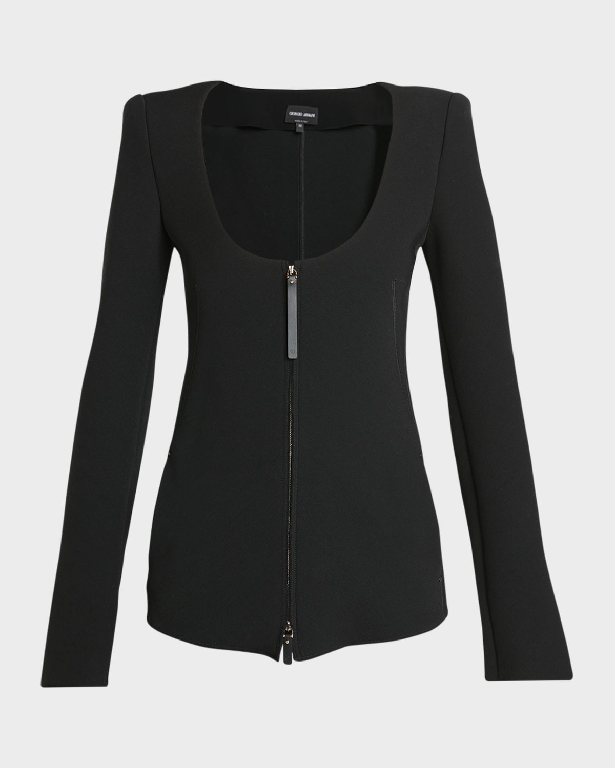 Giorgio Armani Double-jersey Virgin Wool Zip Jacket In Solid Black