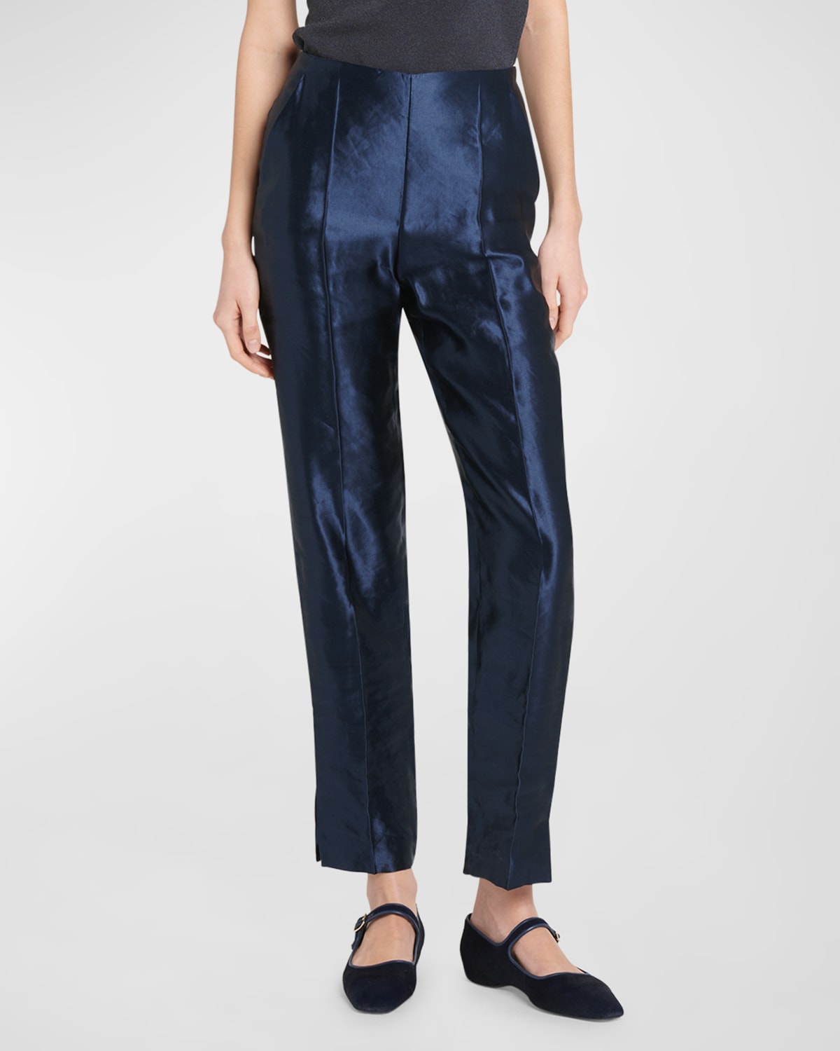 Giorgio Armani Linen Silk Straight-leg Trousers In Blue