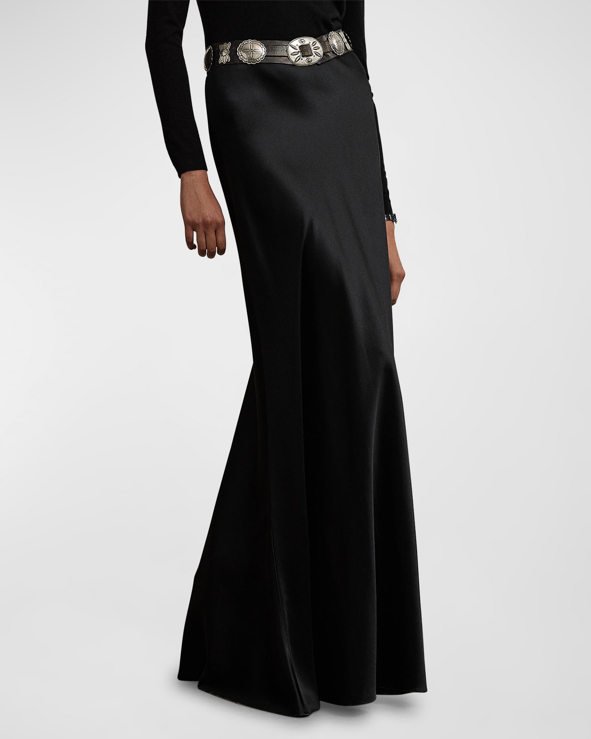 Ralph Lauren Masina Luxury Stretch Satin Maxi Skirt In Black