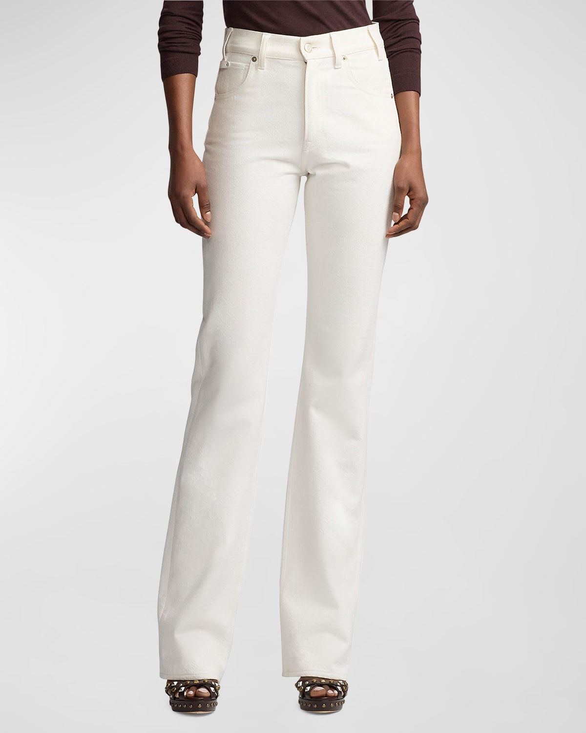 Kaida Mid-Rise White Denim Bootcut Jeans
