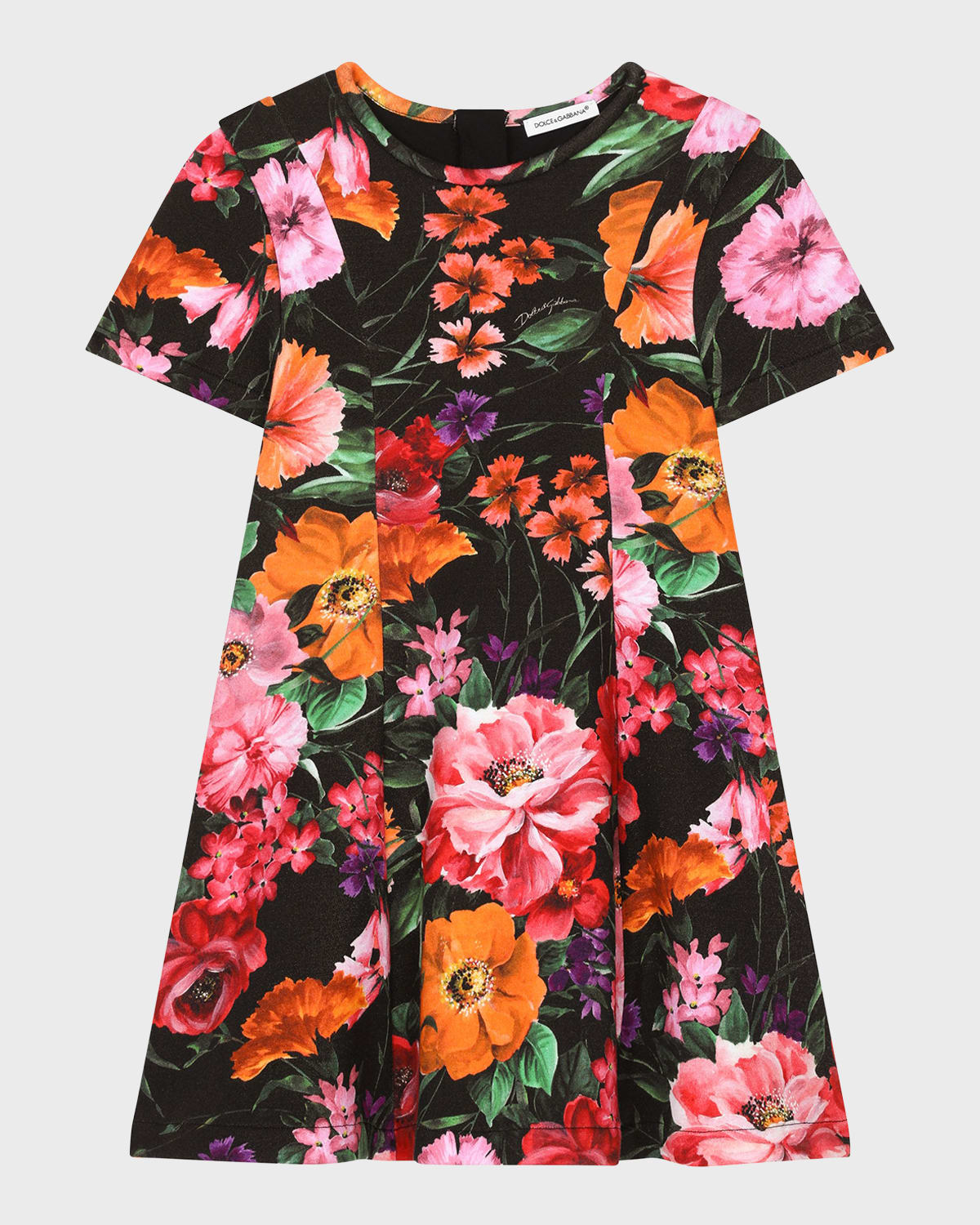 Dolce & Gabbana Girl's Summer Floral-print Dress In Black Print