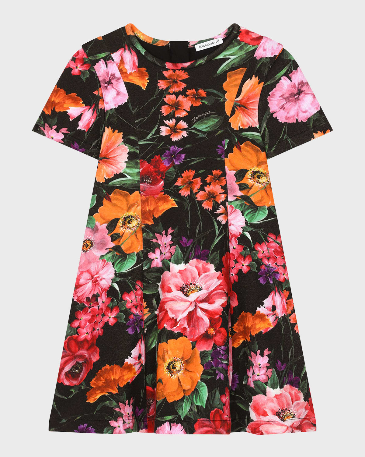 Dolce & Gabbana Girl's Summer Floral-print Dress In Black Print