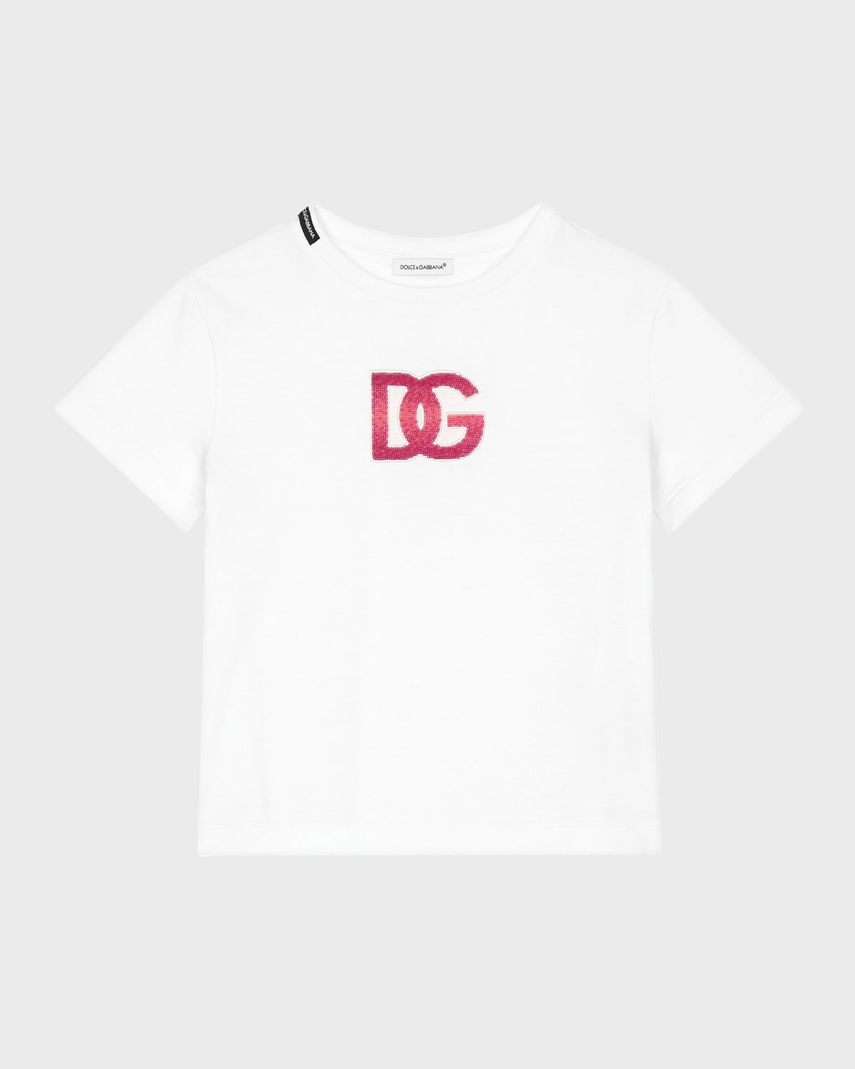 Dolce & Gabbana Girl's Embroidered Interlocked Logo-print T-shirt In White