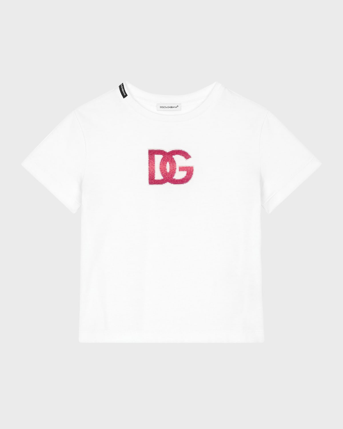 Dolce & Gabbana Girl's Embroidered Interlocked Logo-print T-shirt In White