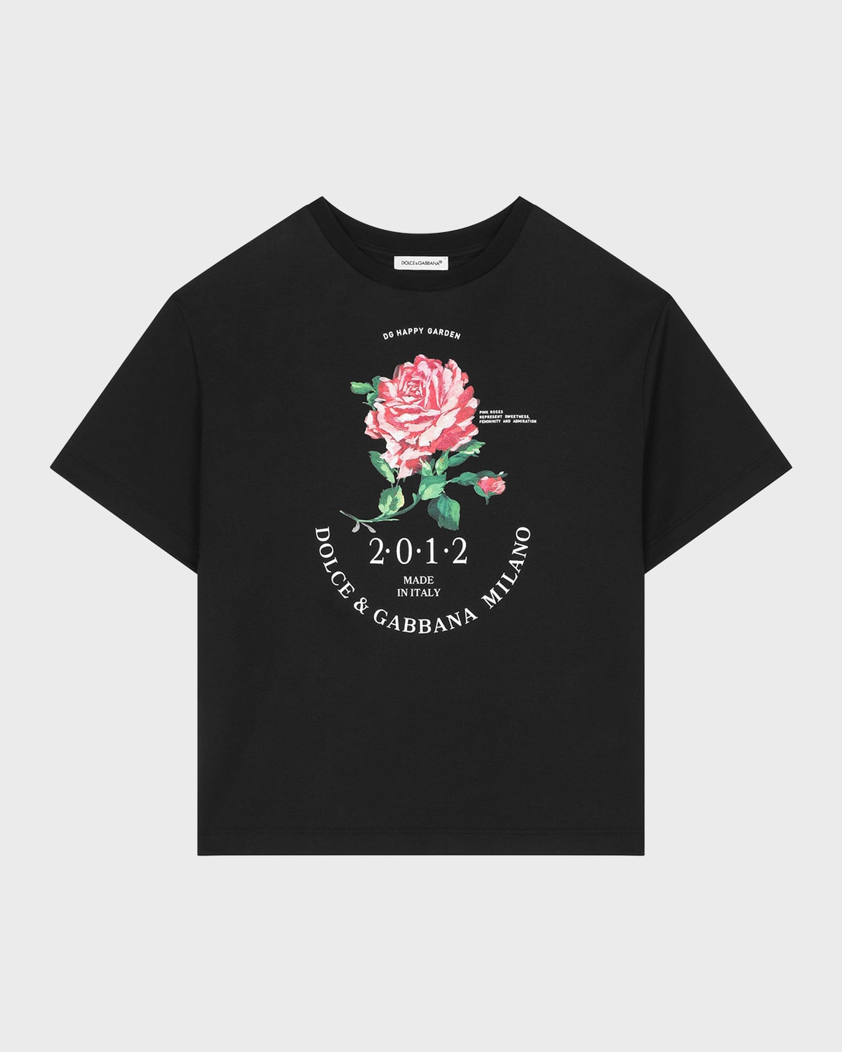 Shop Dolce & Gabbana Girl's Rose-print Graphic T-shirt In Black